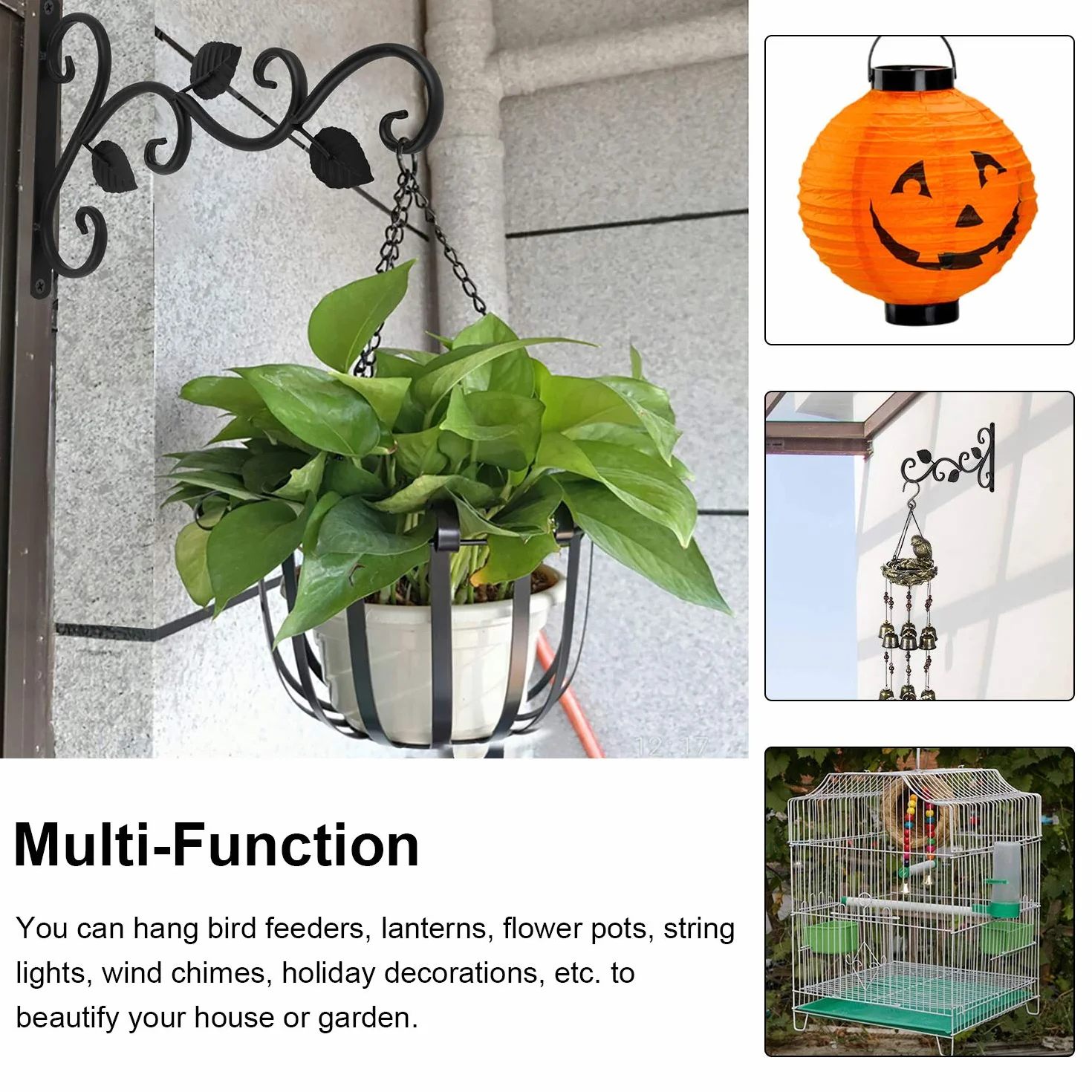 2 Piezas Soporte para Plantas Colgantes, Soporte para Cesta Colgante de Pared, Gancho de Jardín Retro de 12 Pulgada, Soportes Decorativos para Plantas con Tornillos para Alimentador de Pájaros