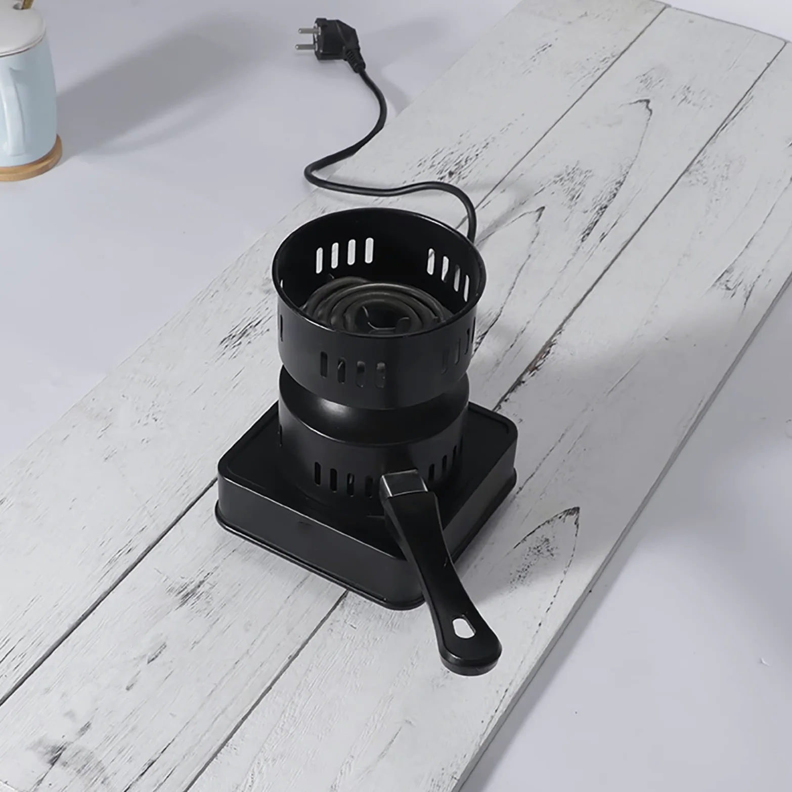 Quemador eléctrico de carbón vegetal de acero inoxidable de 100 W con mango desmontable, calentamiento rápido para acampar al aire libre y barbacoa