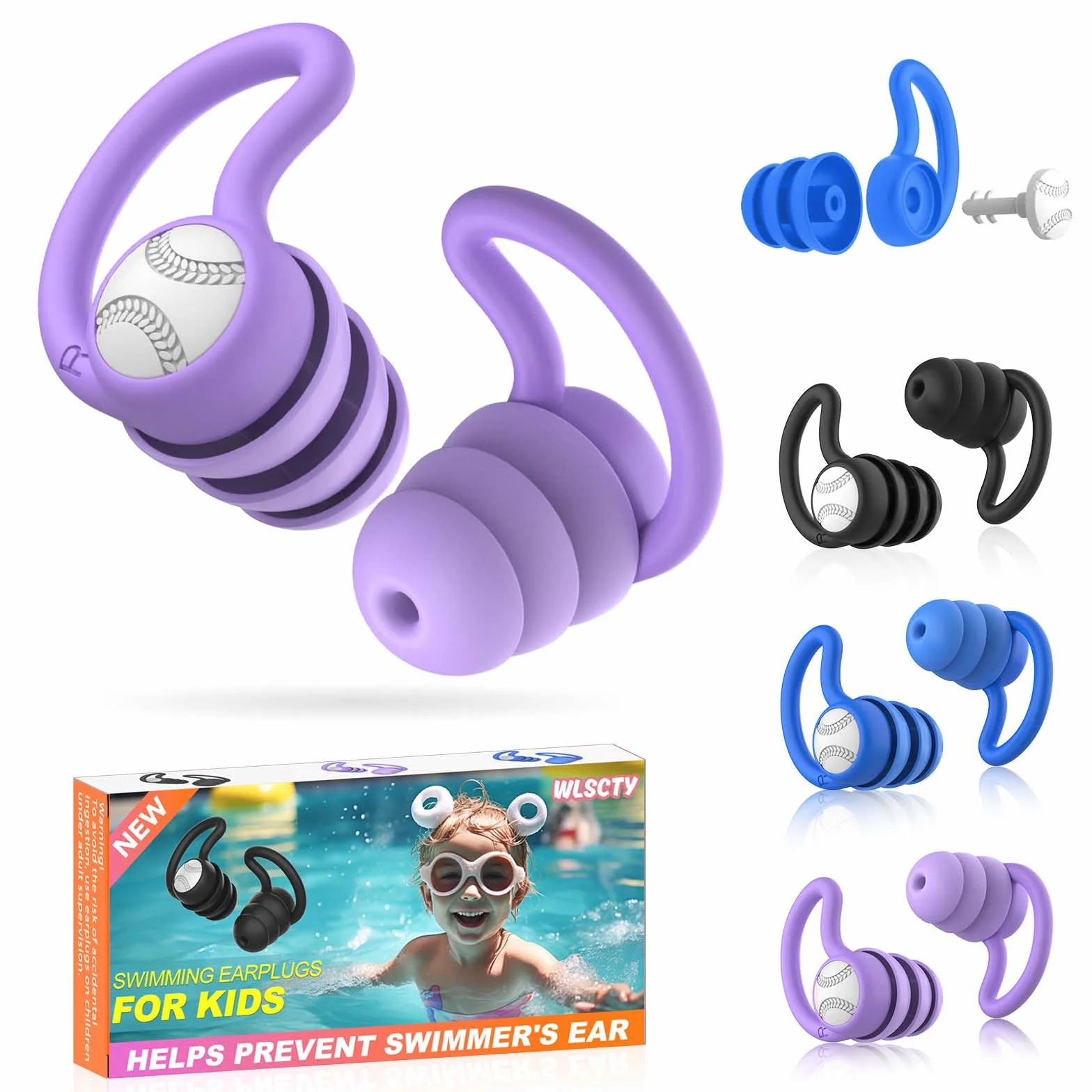 Tapones para los Oídos para Natación para Niños 2-9 años 3 Pares Silicona Suave Reutilizables Nadar