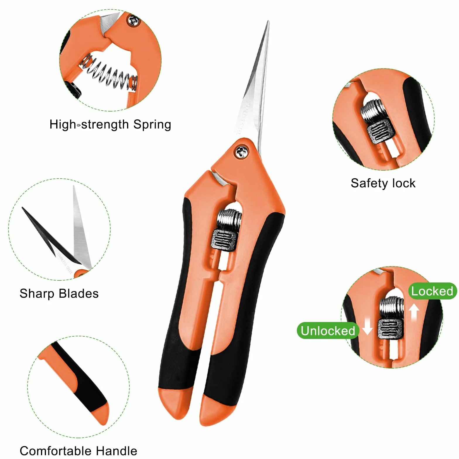 Chiluxendo 3 Piezas Tijeras de Podar de Mano, Tesoura de Podar Ergonómicas, Tijera Jardineria, Tijeras Poda Fuertes para Jardín,Tijeras de Jardinería de Calidad,Pruning Shears con Cierre de Seguridad