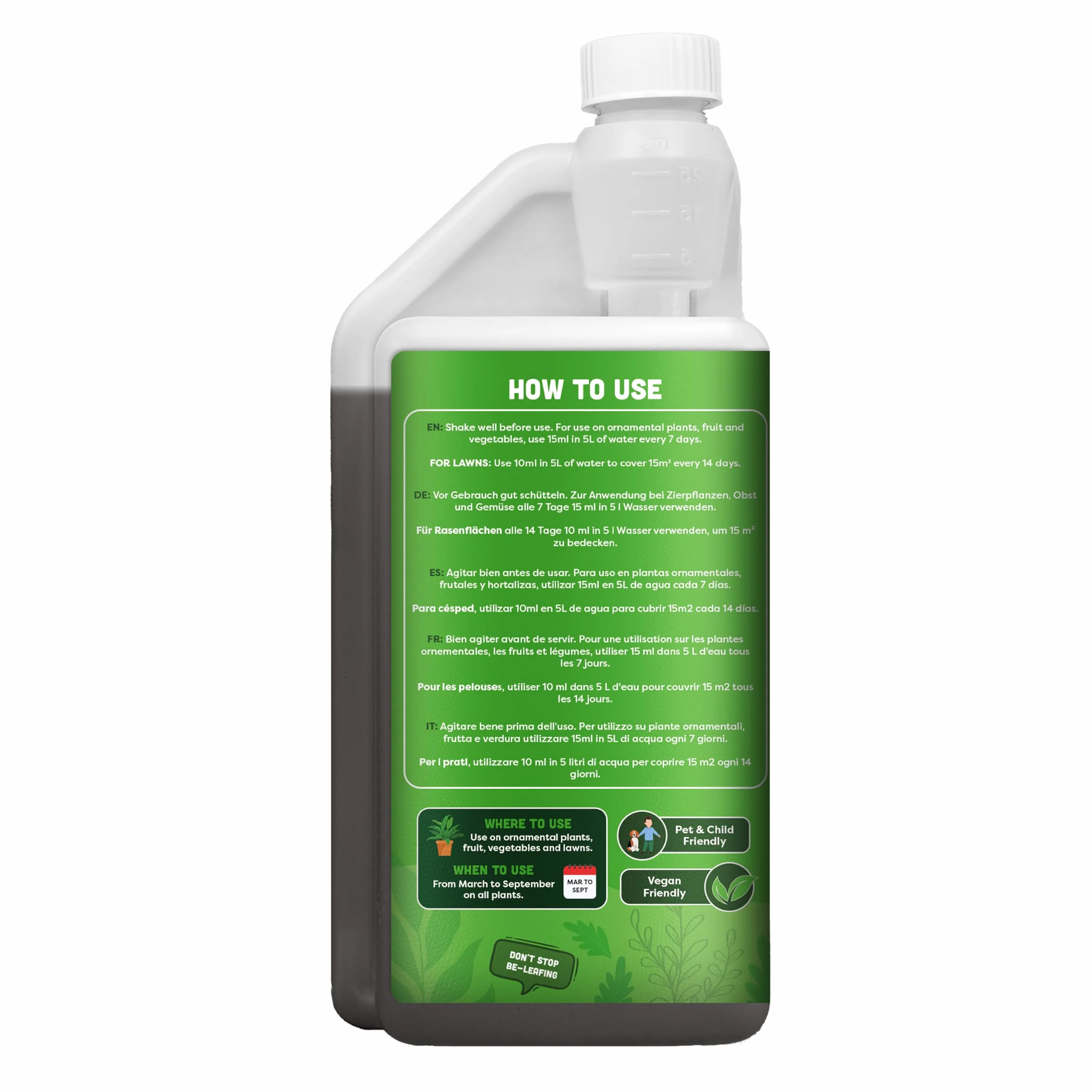 Envii Fertilizante Orgánico de Algas, Abono Líquido para Plantas de Exterior e Interior, Ideal para Jardines, Césped y Macetas, Rico en Nutrientes Adicionales – 1 Litro rinde hasta 500 L