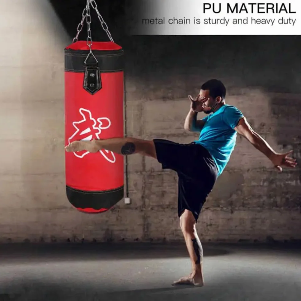 Kit de Sacos de Boxeo 15-en-1 100 cm con Guantes Vendas Cadena Gruesa Giratorio 360° para Muay Thai Lucha