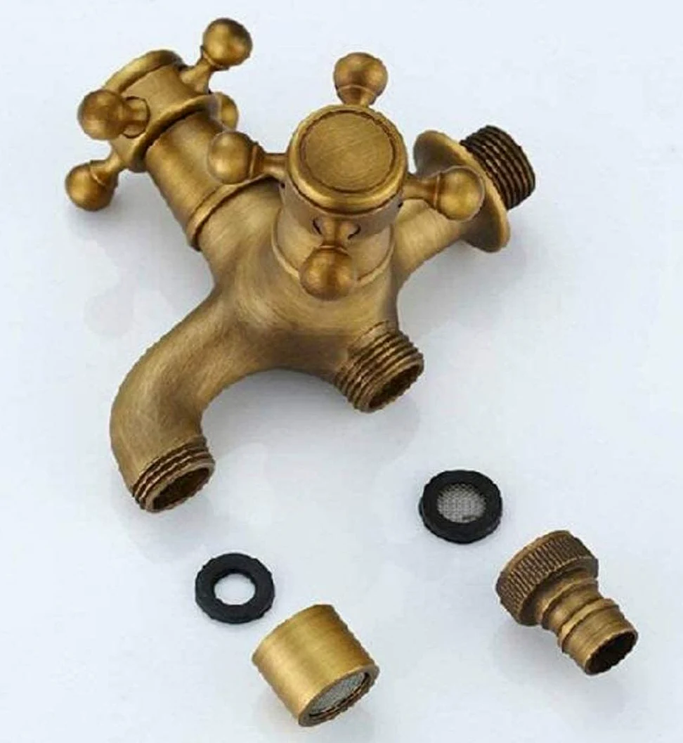 Grifo de Latón Antiguo 1/2 Pulgadas Montaje en Pared para Cocina Lavabo Jardin (Double Salida 1)