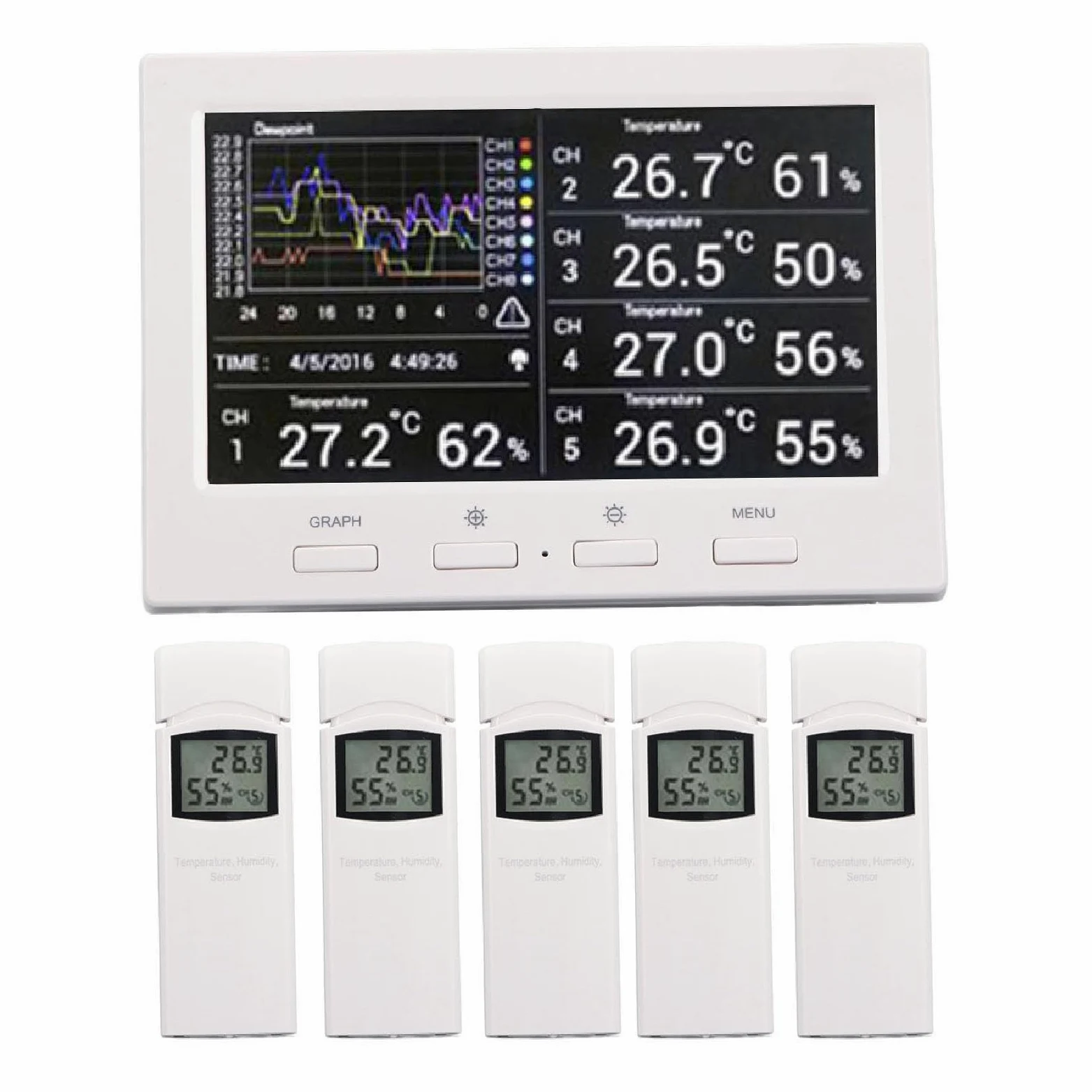 EMUKOEP Estación de Pronóstico del Tiempo Termómetro Inalámbrico Higrómetro Monitor de Clima Interior 5 Sensores Pantalla a Color TFT Software para PC Almacenamiento de Datos para