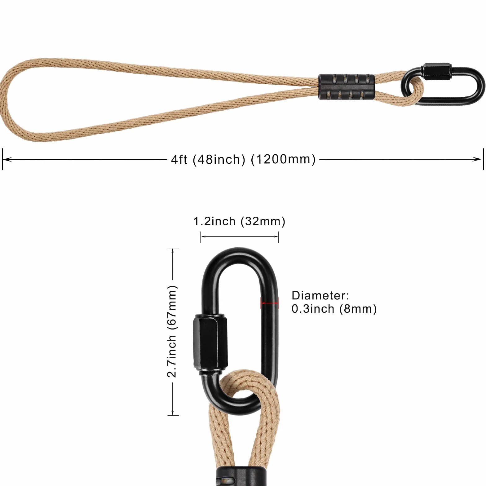 SELEWARE 2 cuerdas de accesorios para columpio Dispositivo de suspensión ajustable para silla columpio, con capacidad de carga de 453 kg (120 cm)