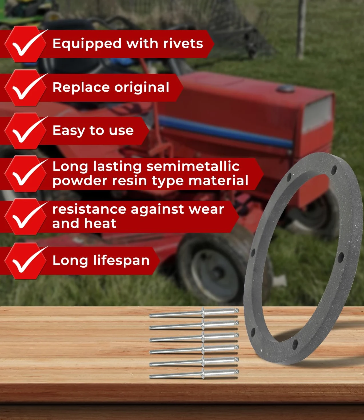 Forro de embrague para cortacésped Gravely con remaches de repuesto para 08751000 06807800 para modelos Gravely, piezas de embrague de resina