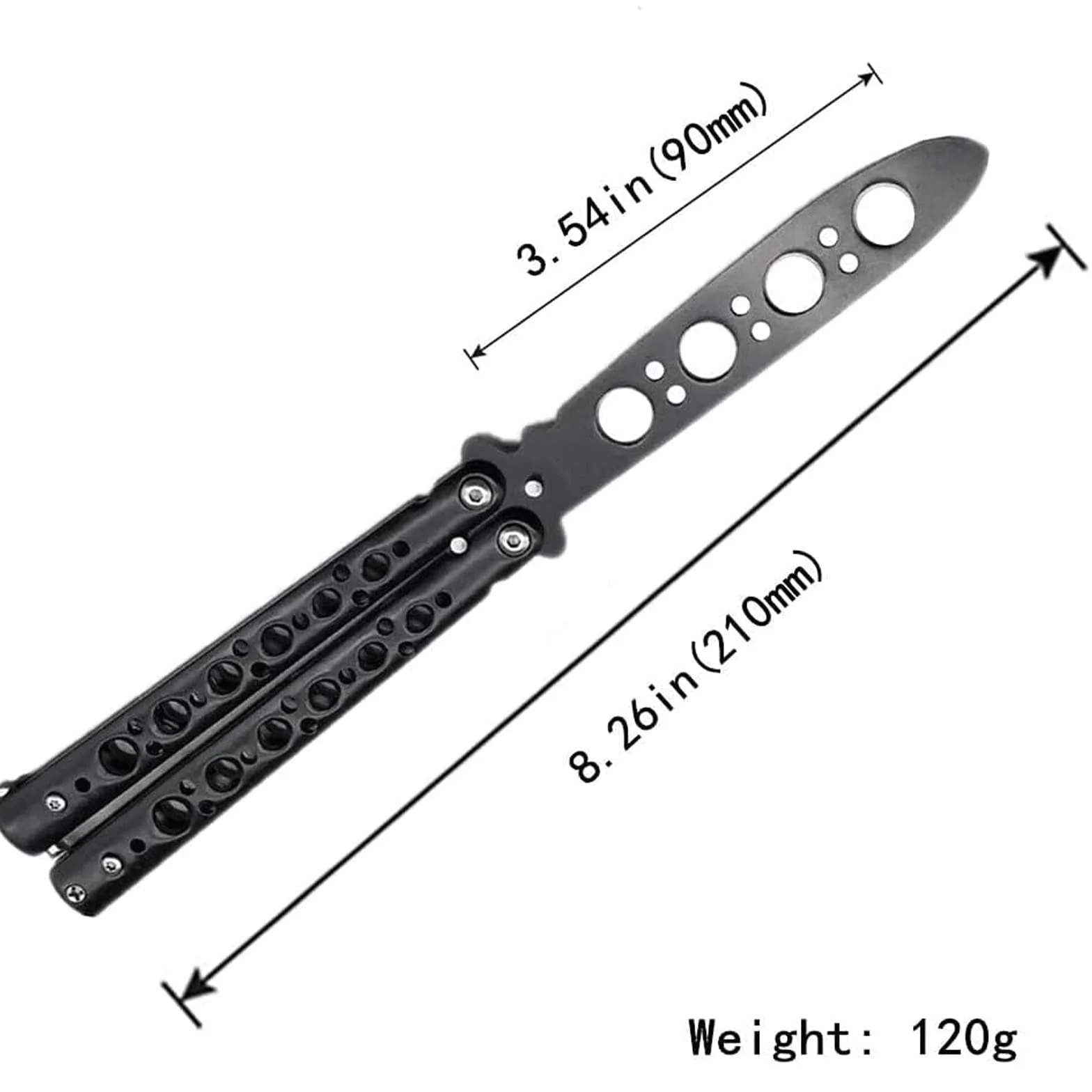 Cuchillo de mariposa de entrenamiento acero inoxidable no afilado (Negro)