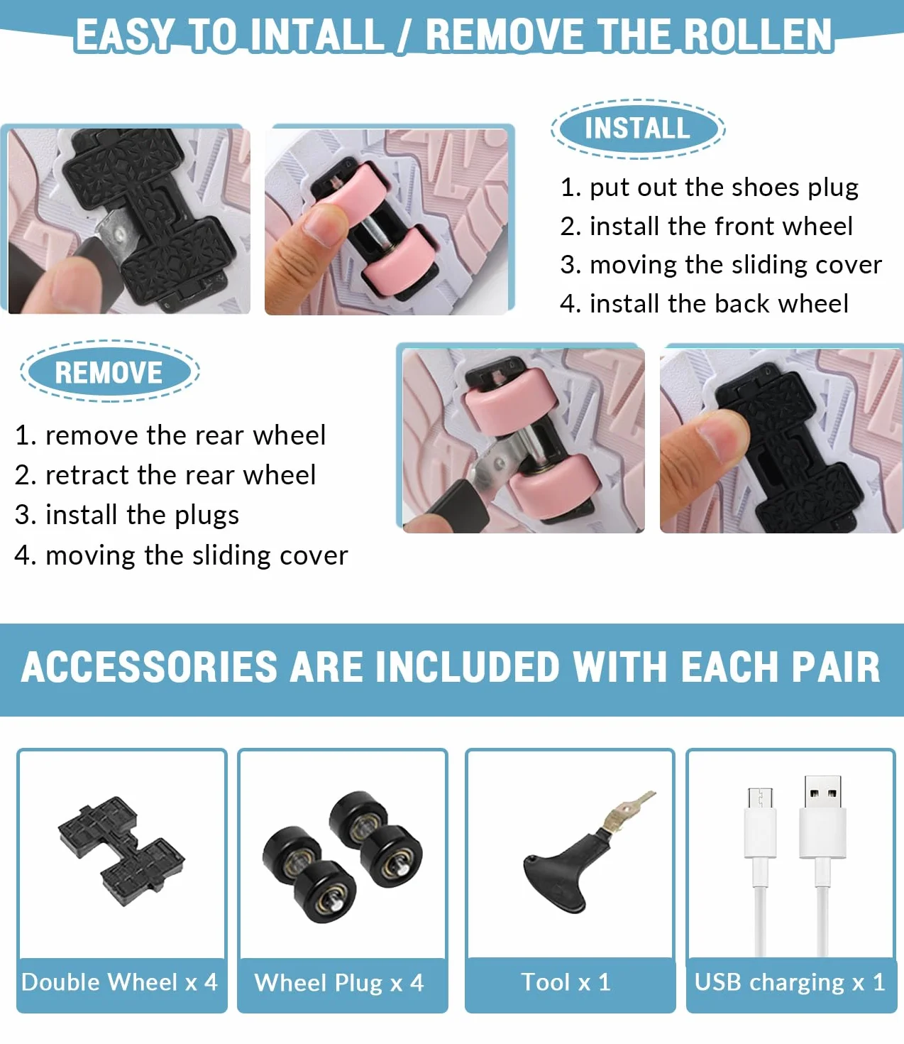 Fansu Zapatos con Ruedas y LED Luces para Niños y Niñas, Zapatillas con 4 Ruedas Retráctiles USB