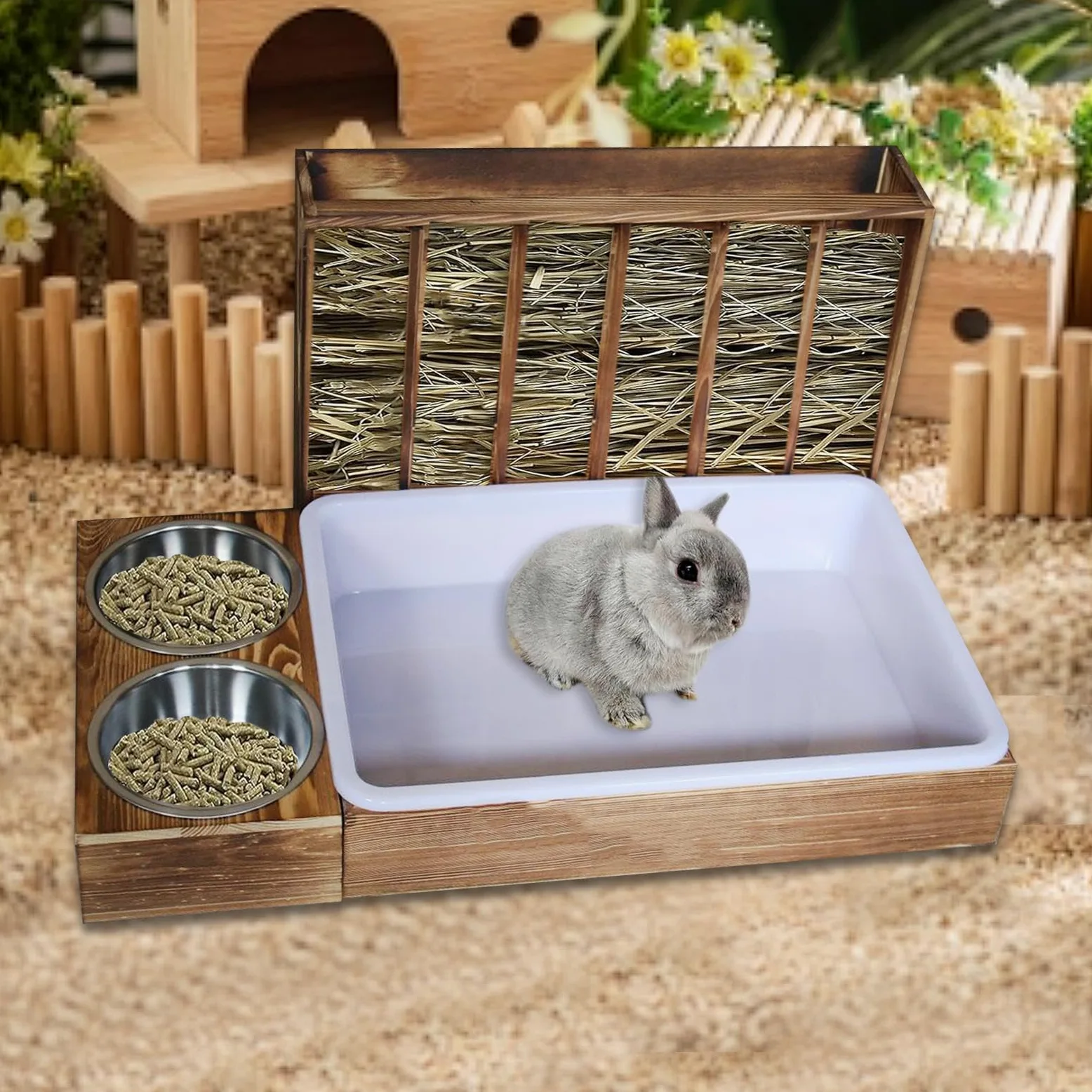 Comedero para Conejos con 2 Y Bandeja de Arena, Jaula para Chinchillas