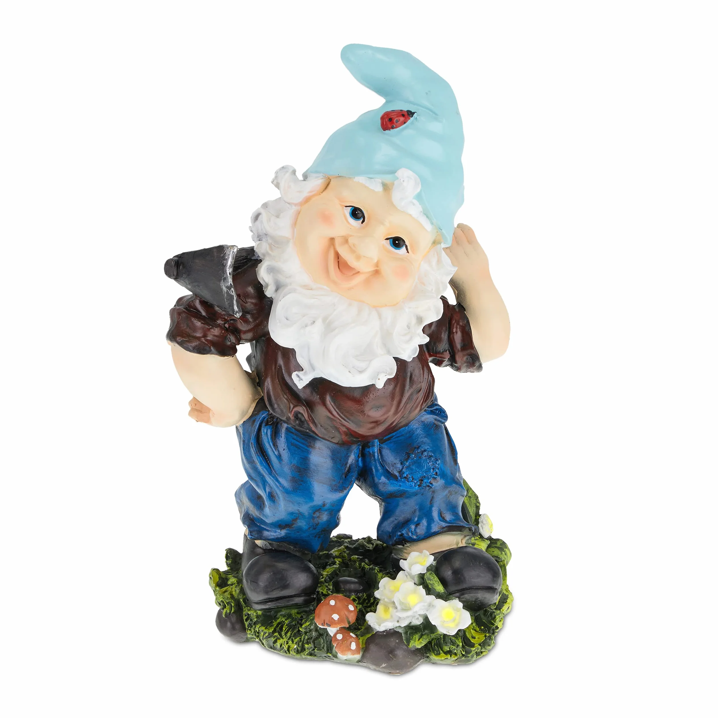 Relaxdays Gnomo de Jardín con Azada, Resistente Intemperie y Heladas, 32x19x14cm, Figura Enano, Piedra Falsa, Multicolor, Polirresina