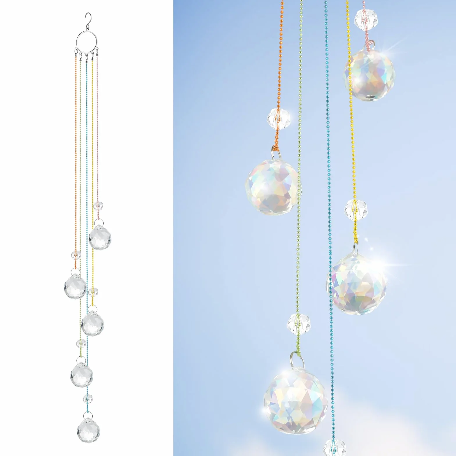 LEMESO Pack de Colgante de Bolas Cristal Atrapasoles Adornos 0,5 Metros de Largo para Hogar, Regalo Estreno de una Casa Housewarming Gift