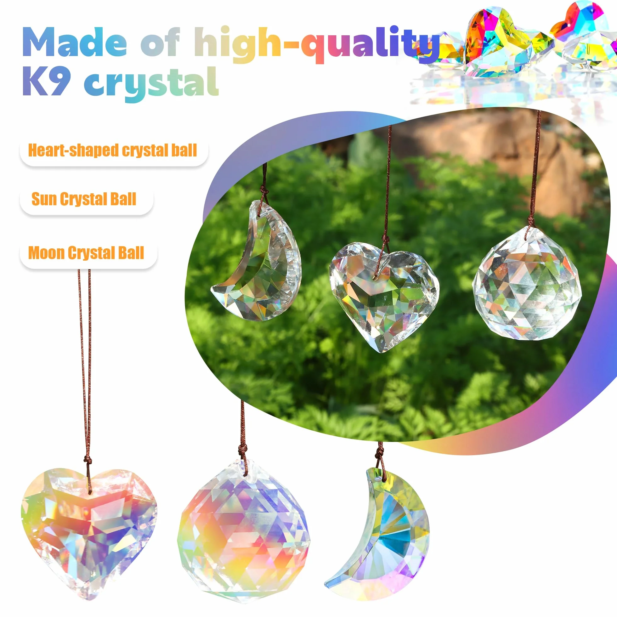 Colgante de Bolas Atrapasoles 3Pcs Bola de Cristal Prisma Decoración para Ventanas, Hogar, Oficina, Jardín