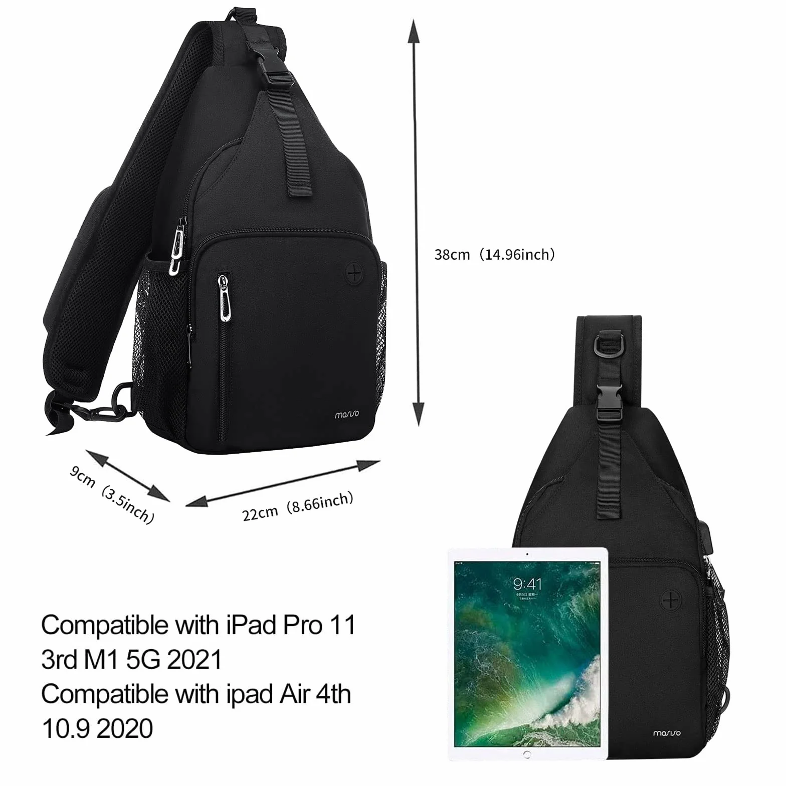 MOSISO Bolsa Mochila Sling Viaje Senderismo Hombro Cruzada Pecho con Puerto Carga USB