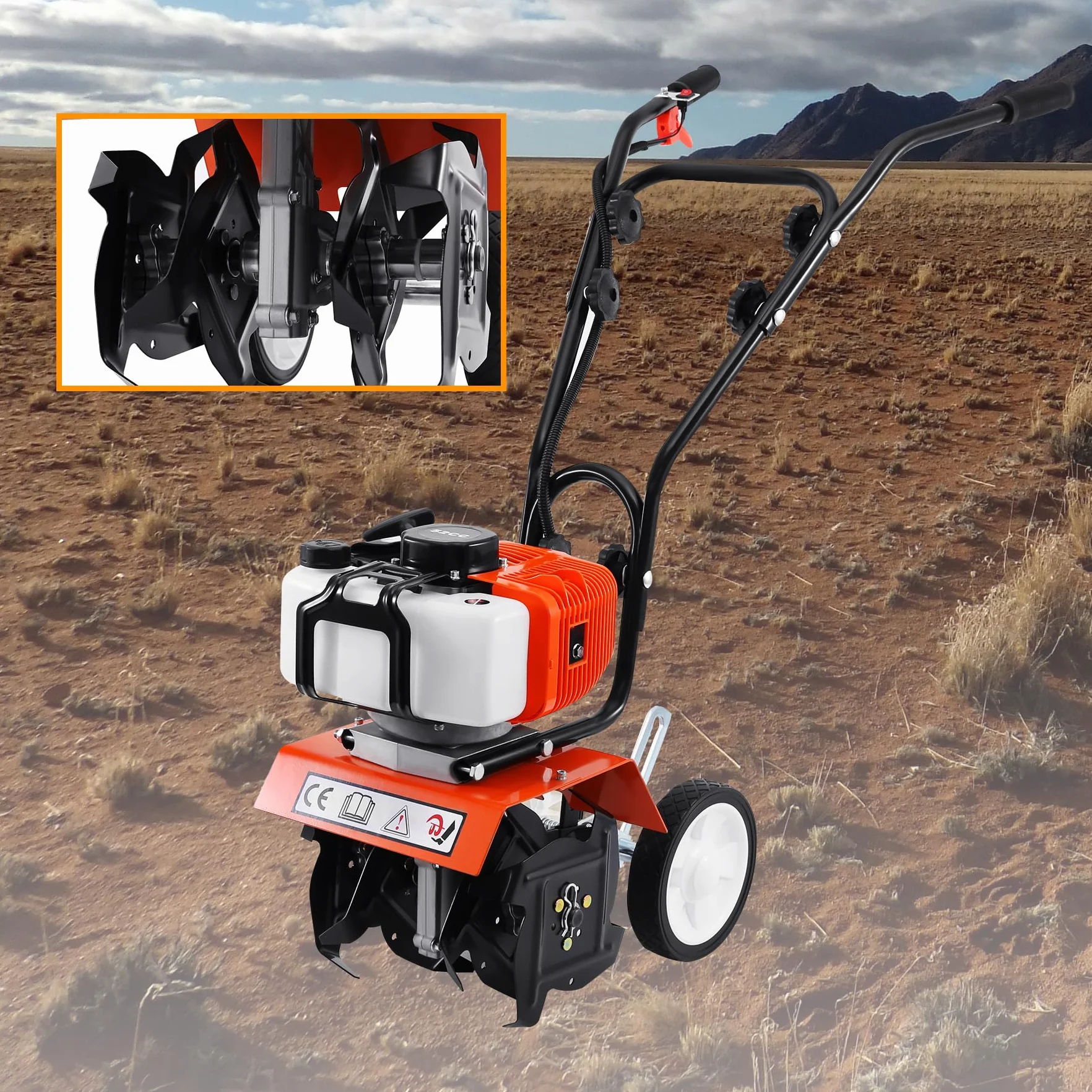Samger Cultivador Motorazada 2 Tiempos 52CC Motoazada Gasolina 1.65KW Motocultor Caña Motor Cultivador Gasolina Jardín Rotovator, Anchura de Trabajo 28cm, Profundidad de Trabajo 10cm