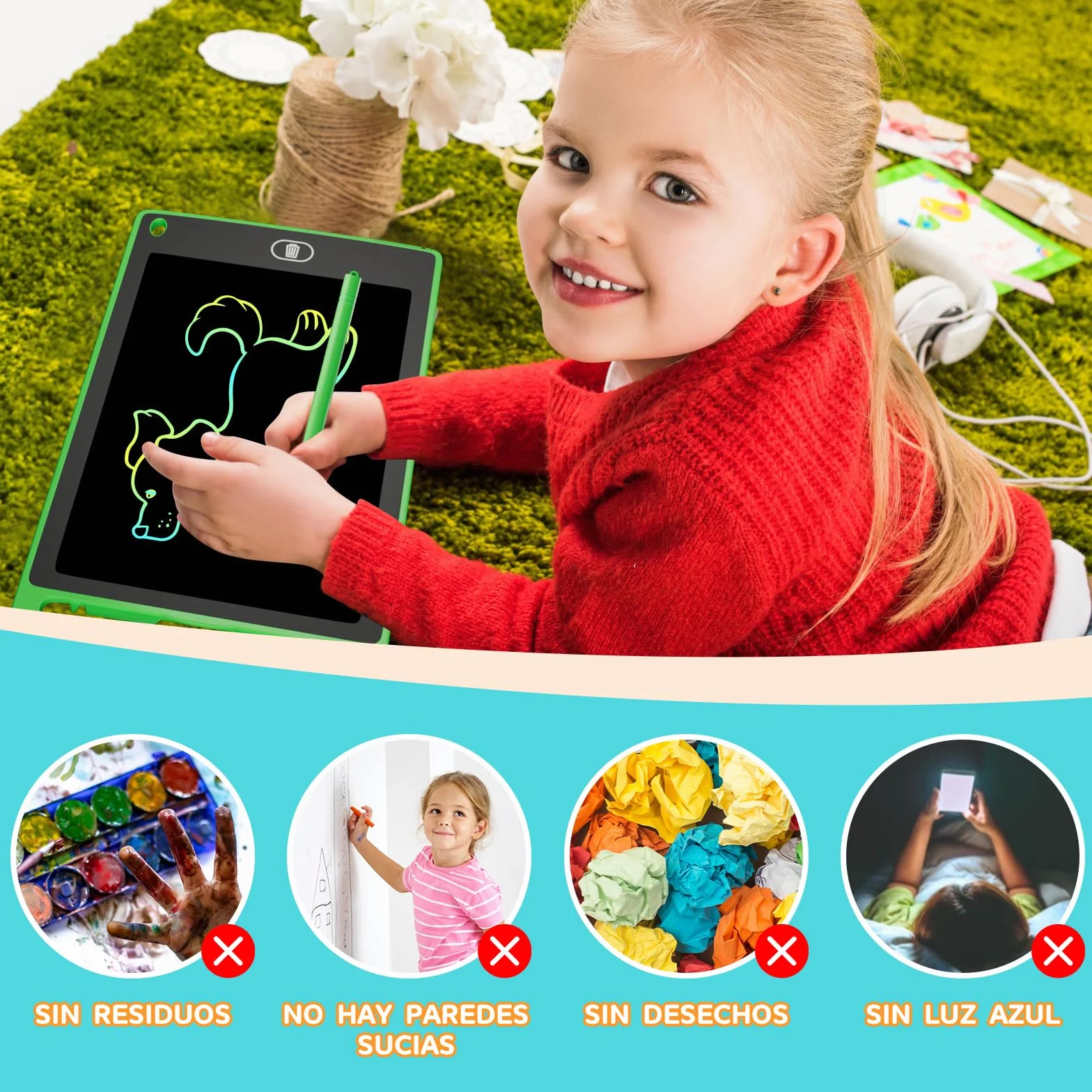 Electight 8.5 Pulgadas Tableta Escritura LCD Color 4 Pack Infantil Borrable Bloqueo Regalo 3-7 Años