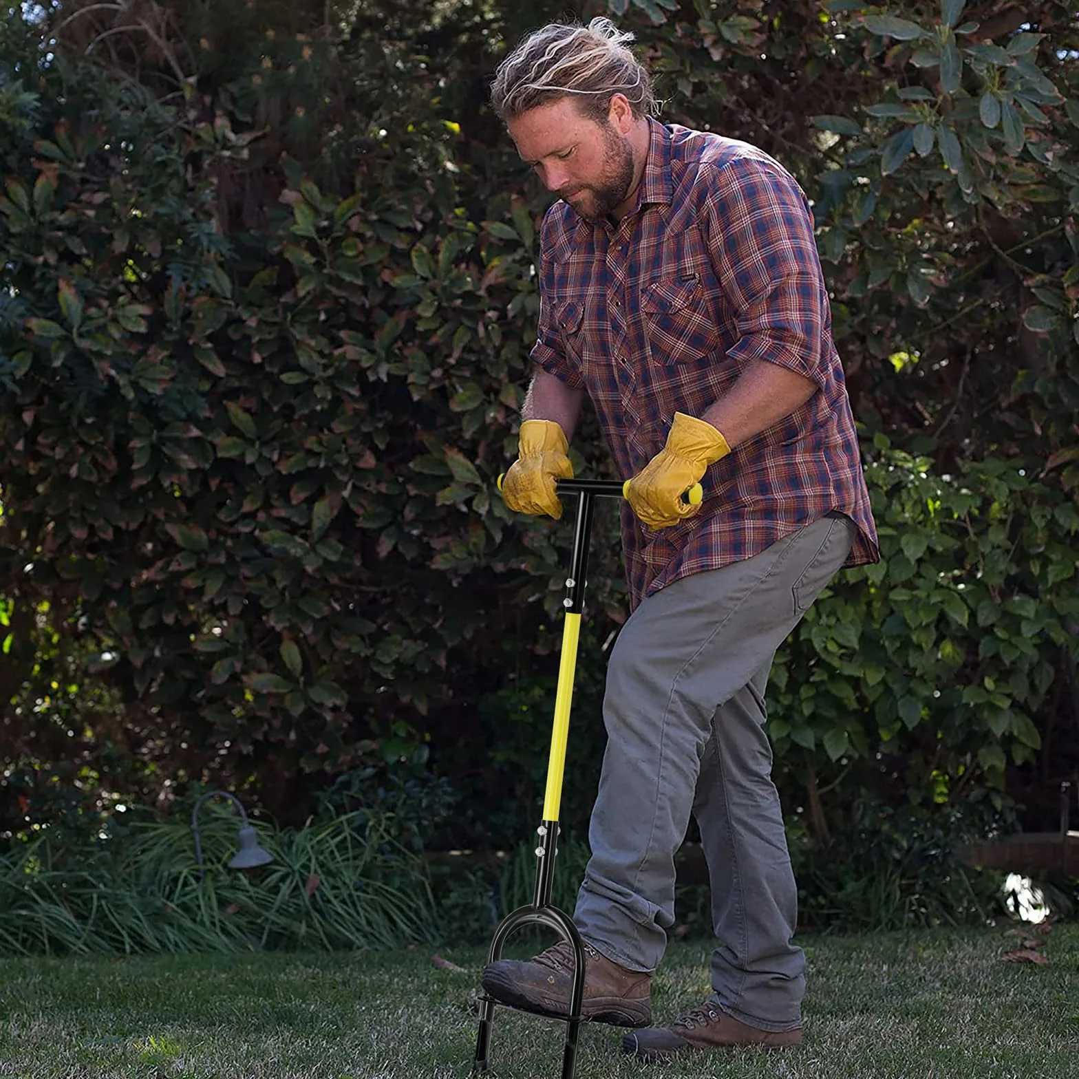 JARDINEER Aireador de césped, herramienta de extracción de hueso, aireador manual para compactación del suelo, aireador de césped para patios pequeños, jardín, césped