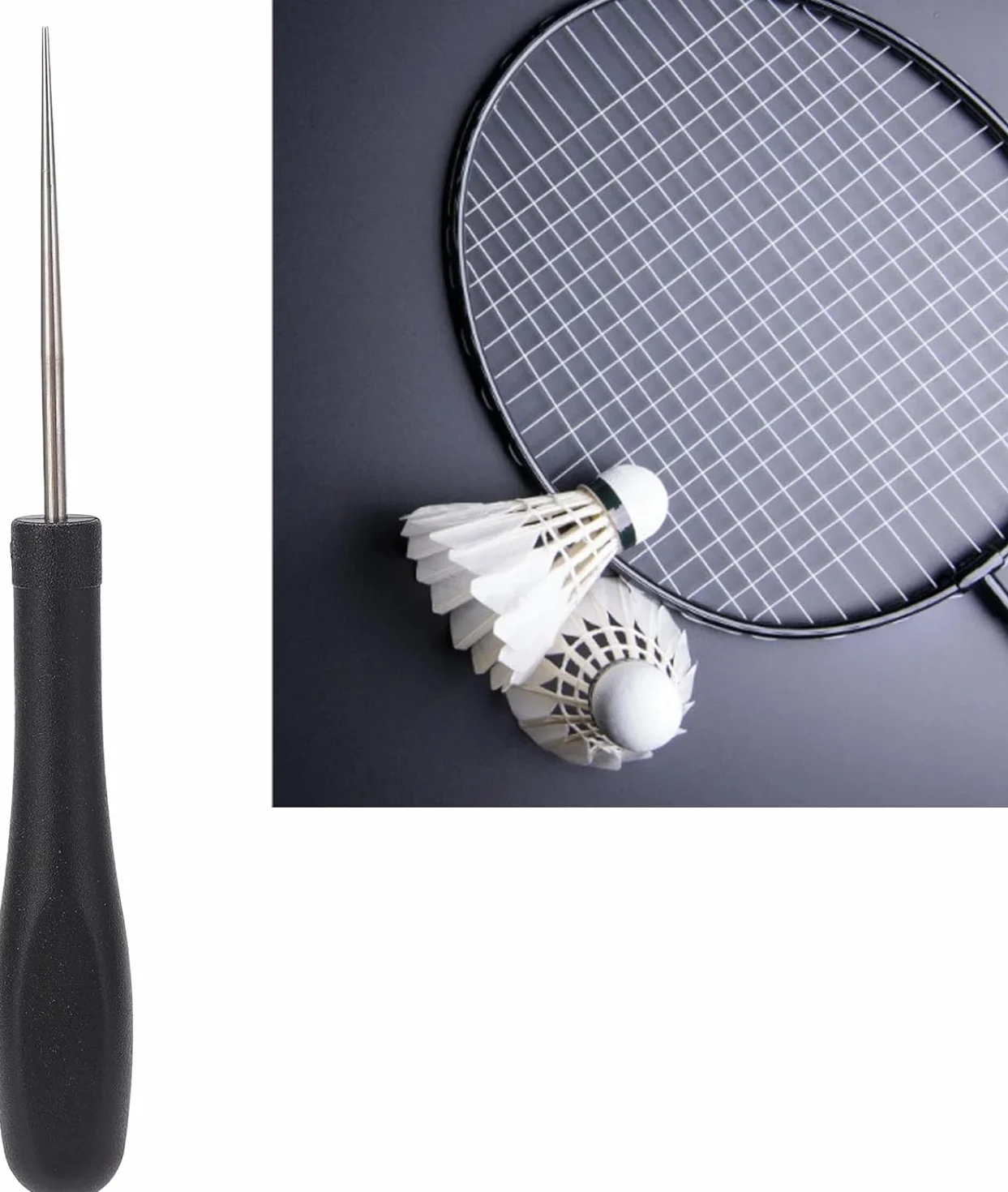 Herramienta para Encordar Raquetas de Tenis, Punzón Recto de Encordado con Mango Antideslizante (Negro)
