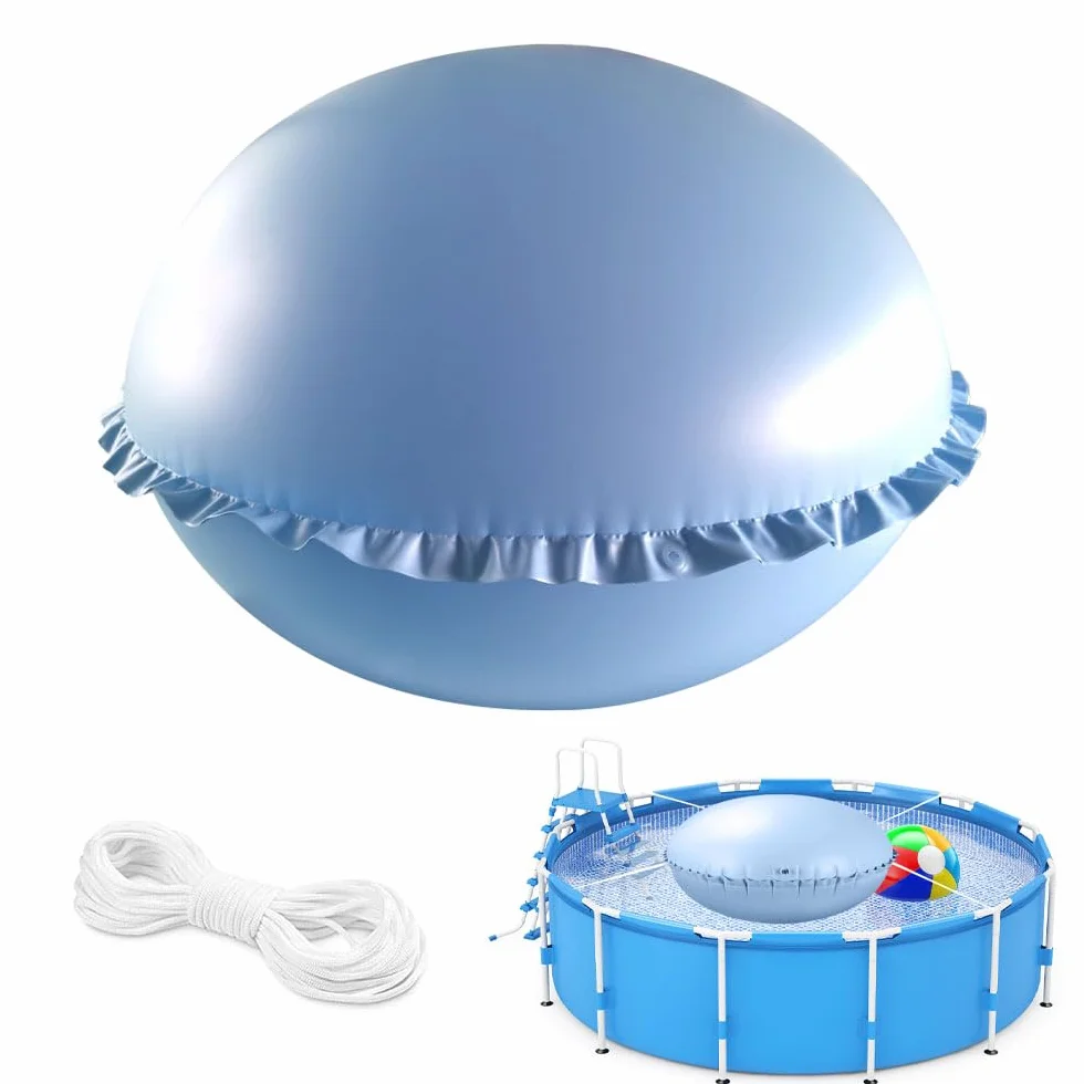 Cojín de piscina de invierno, cojín de piscina redondo XXL 120 x 120 cm, cojín de aire para piscina de invierno, cojín de invierno para piscina con 4 ojales y cuerda de 15 m, cojín de piscina de