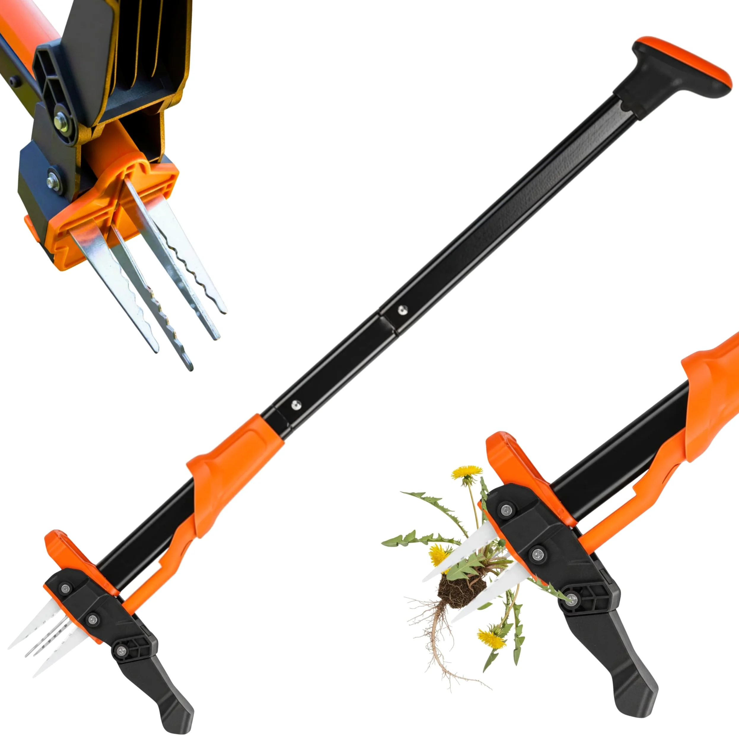 Extractor Malas Hierbas con 4 Puntas de Acero Ultrarresistente y Eyector de Plantas | Herramienta para Quitar Malas Hierbas Jardin Sin Agacharte Y Sin Esfuerzo. Deshierbador Manual Largo 100 Cm