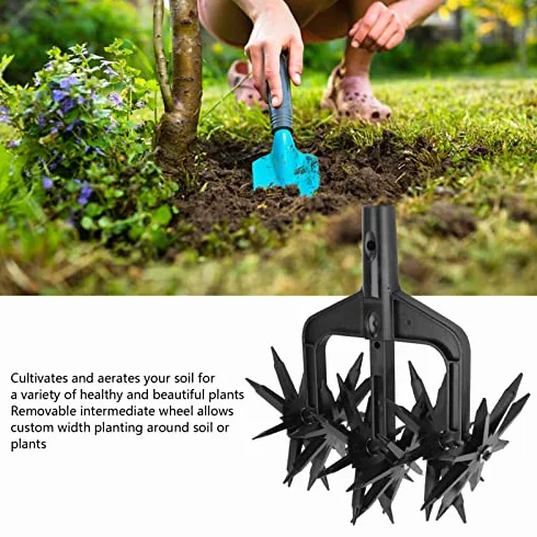 Rastrillo de Jardín, Cultivador Giratorio Ajustable, Ancho Personalizado para Plantar Alrededor del Suelo o Plantas, Escarificador Manual de Suelo de Jardín, Peso Ligero,
