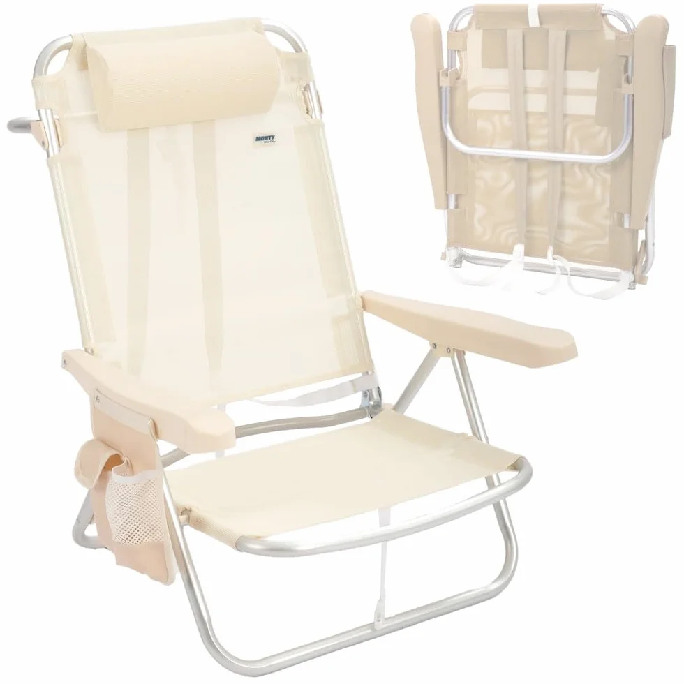 LOLAhome Silla Playa Mochila de 4 Posiciones de Aluminio y textileno de Color Beige