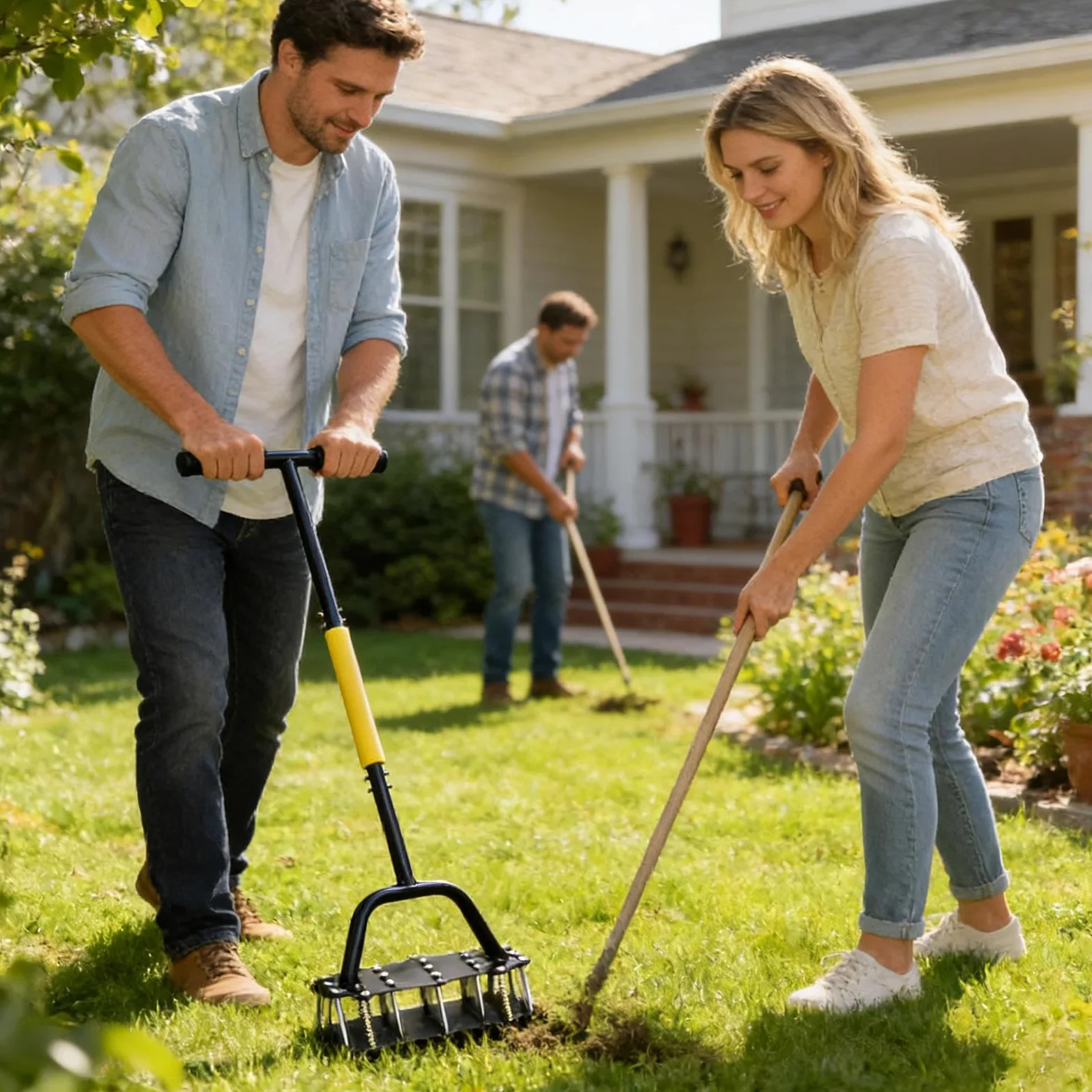 Aireador central para césped Herramienta Manual para Aflojar Suelo | Diseño con resorte, aireador para césped con 17 púas de acero para Mantenimiento de Jardín y Césped