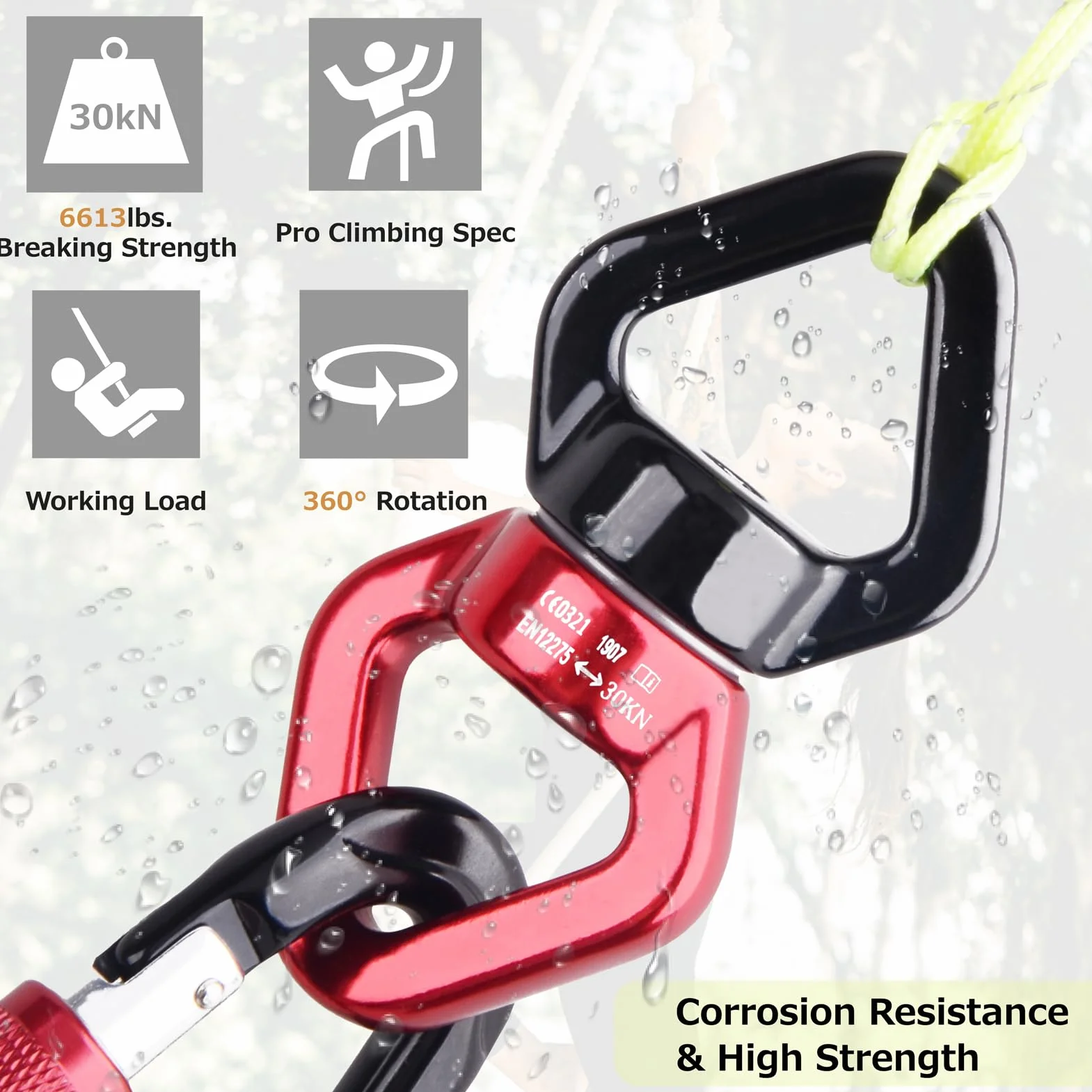 Azarxis Dispositivo de Rotación 30KN Aleación de Aluminio 360 Grados Giratorio de Seguridad para Alpinismo