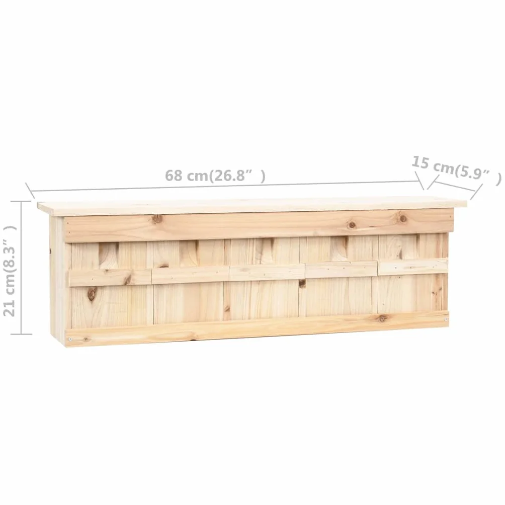 Casa para gorriones de 5 compartimentos de madera de abeto, 68 x 15 x 21 cm, con 5 cavidades nido, puertas frontales extraíbles, resistente a la intemperie, para jardín, balcón y terraza