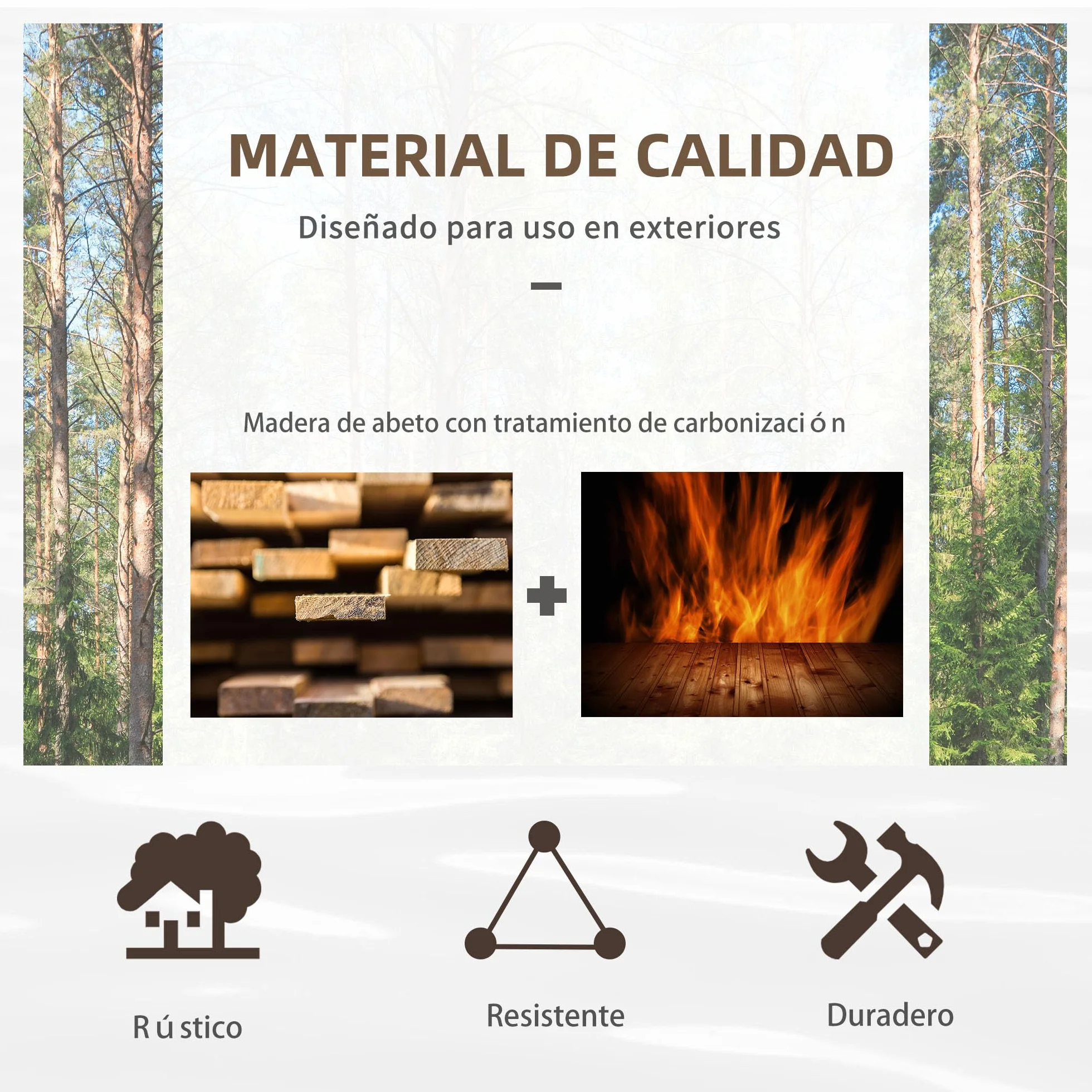 Outsunny Puente de Jardín Puente de Madera con Barandillas en Forma de Rueda Puente para Estanque Carga 150 kg Puente Decorativo para Patio 100x50x37 cm Madera Carbonizada