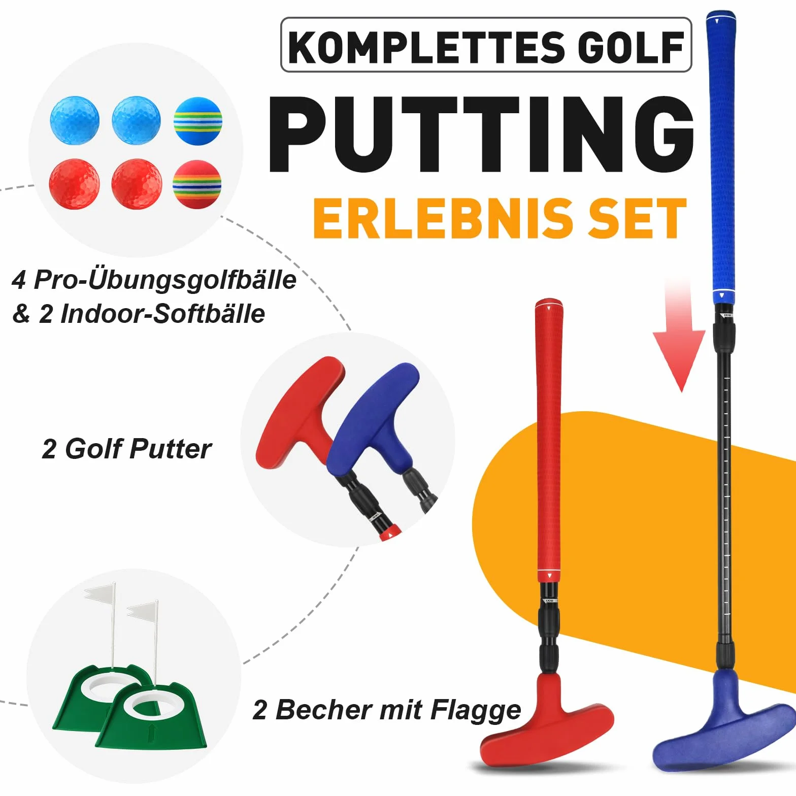 Juego de putter de golf ajustable ambidiestro rojo y azul para niños y jóvenes