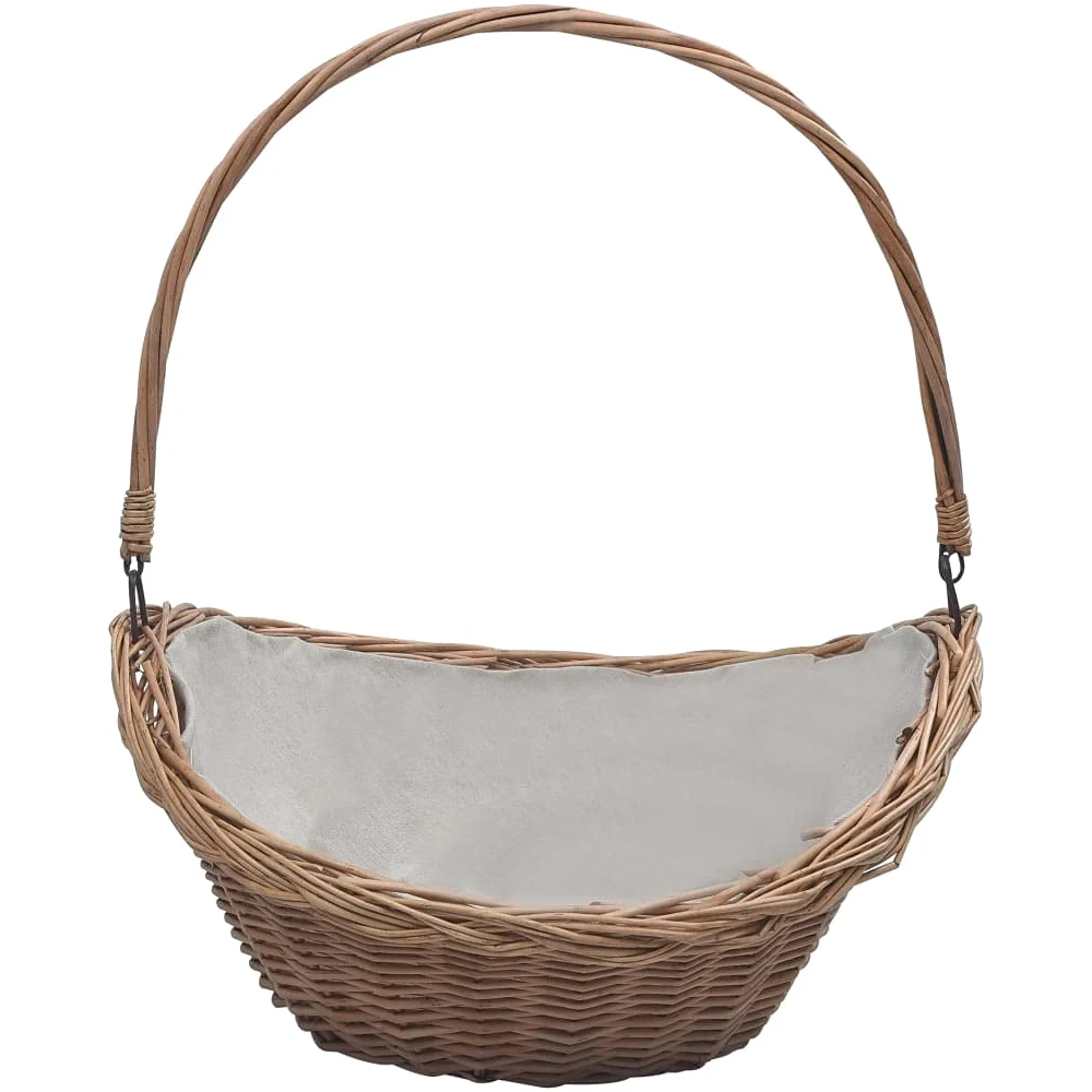 Cesta para leña resistente con asa de transporte, 57 × 46 × 52 cm, mimbre marrón, ideal para guardar leña en estilo rústico rústico, versátil como cesto para la ropa