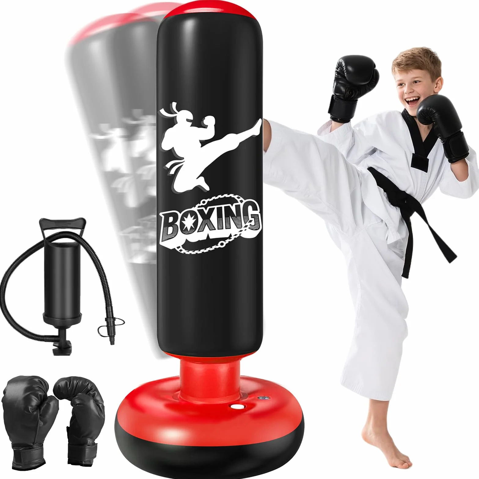 Qoosea Saco de Boxeo Niños 6-12 Años, 160cm, Inflable con Bomba de Aire y Guantes