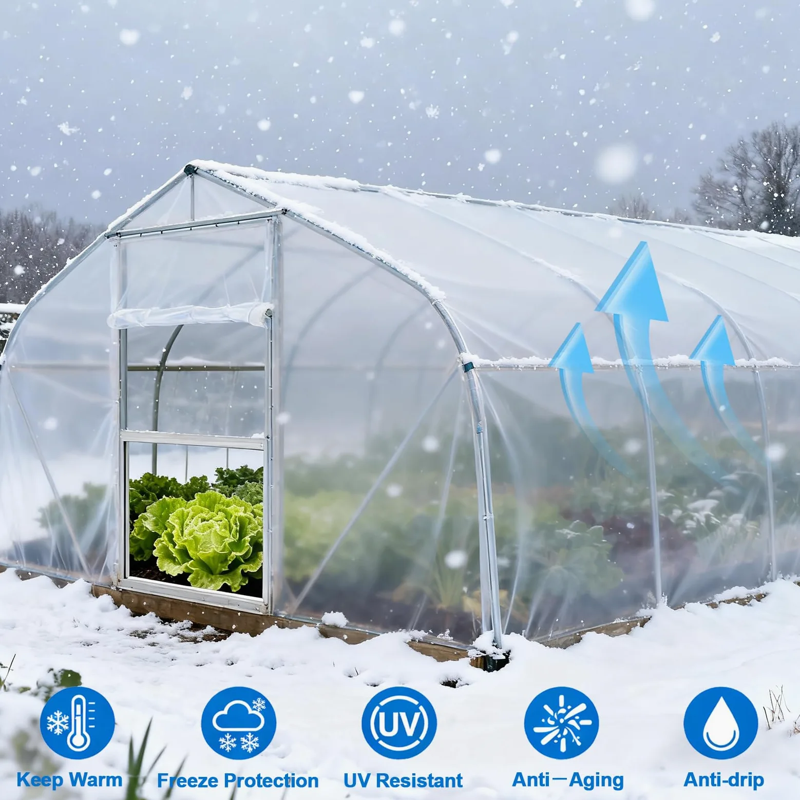 Pumtus Lámina de plástico para invernadero de 10 x 26 pies, película de polietileno transparente resistente a los rayos UV, resistente a los rayos UV, resistente al goteo, heladas, viento y polvo
