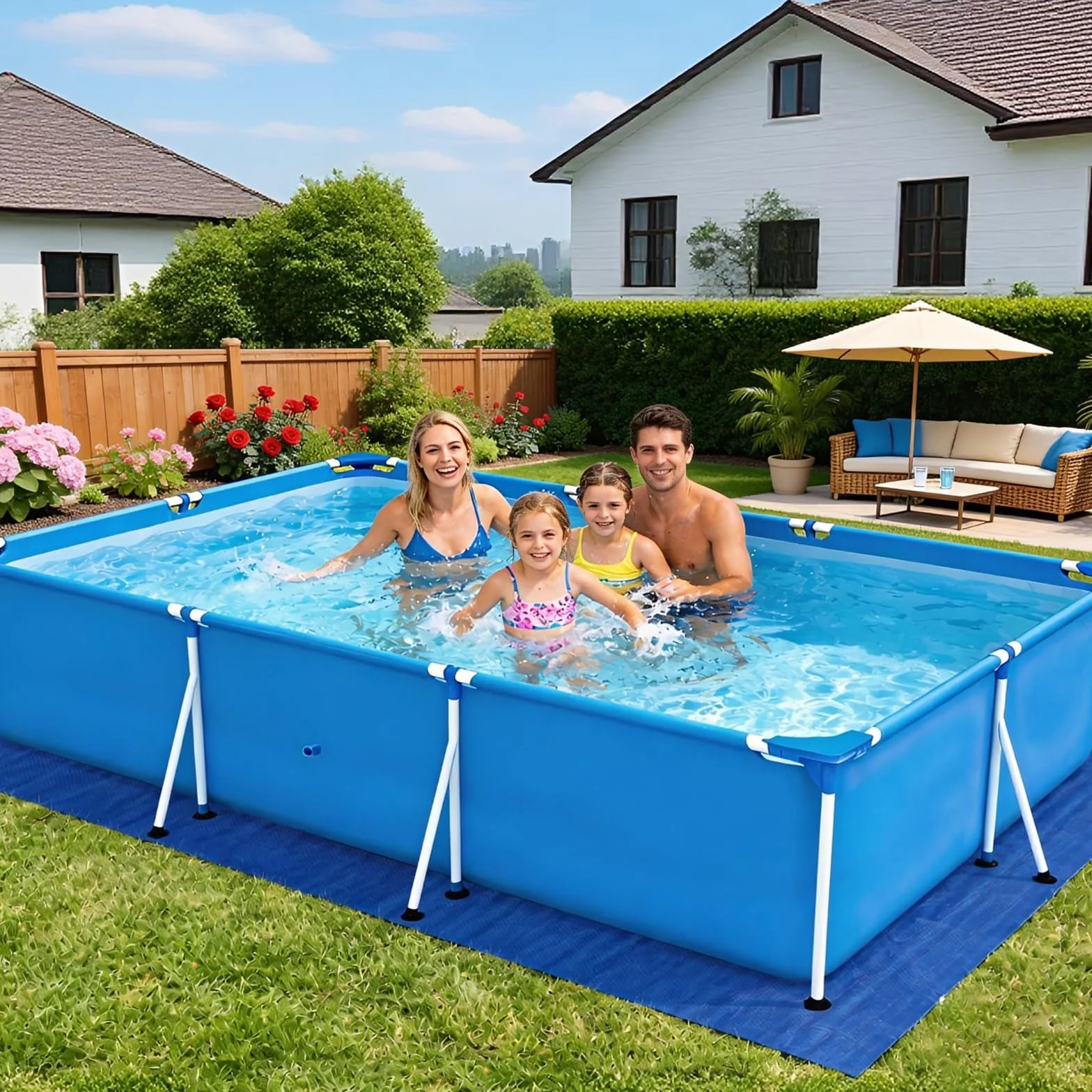 Paño para el Suelo de la Piscina, Tapiz Suelo Piscina, Alfombra de Protección Azul, Impermeable, Resistente, para Piscinas Hinchables y Piscinas sobre el Suelo (300 x 200 cm)