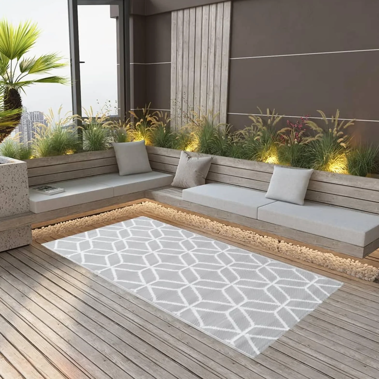 Homgoday Alfombra de exterior Arakil, gris, 80 x 150 cm, de polipropileno, resistente y fácil de limpiar