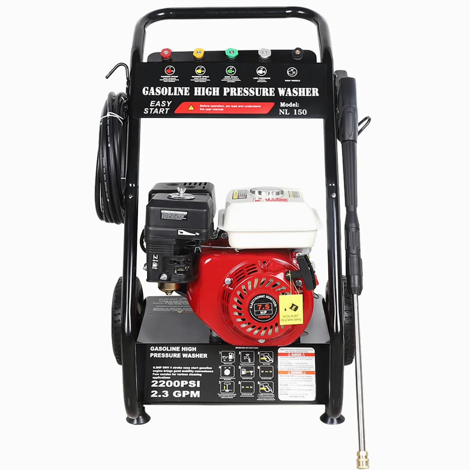 Limpiador a presión de gasolina, 7,5 CV, motor de gasolina de 4 tiempos, radiador de vapor, monocilindro, refrigerado por aire, máquina de limpieza industrial, gasolina, limpiador de alta presión con