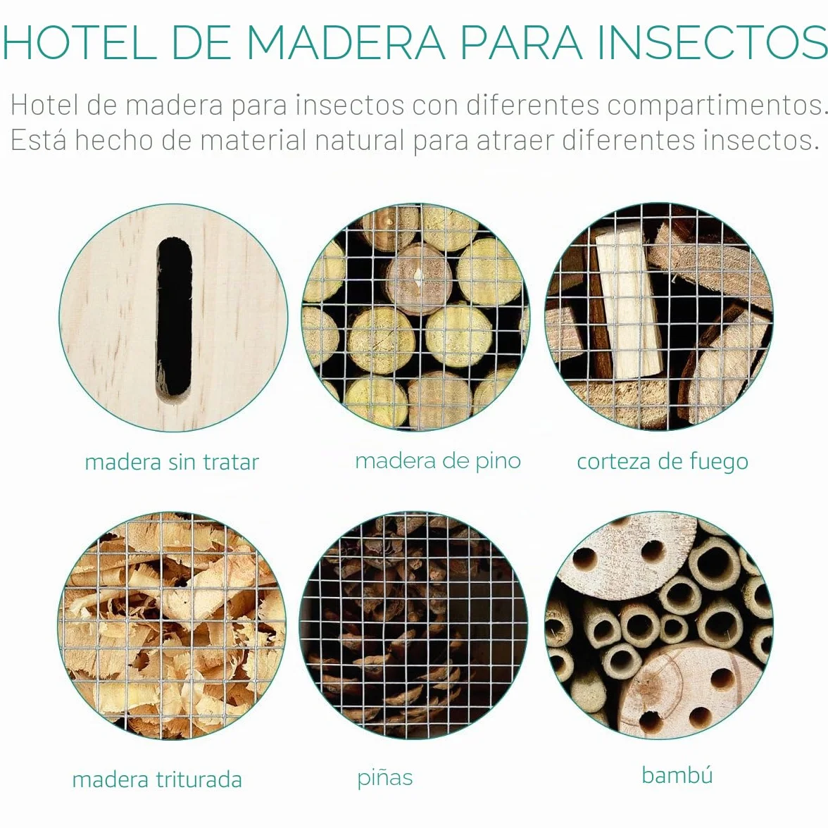 Navaris Hotel de Insectos Madera M - observatorio de Insectos 24,5 x 28 x 7,5cm - casa Natural con Cubierta metálica y Gancho para Diferentes bichos