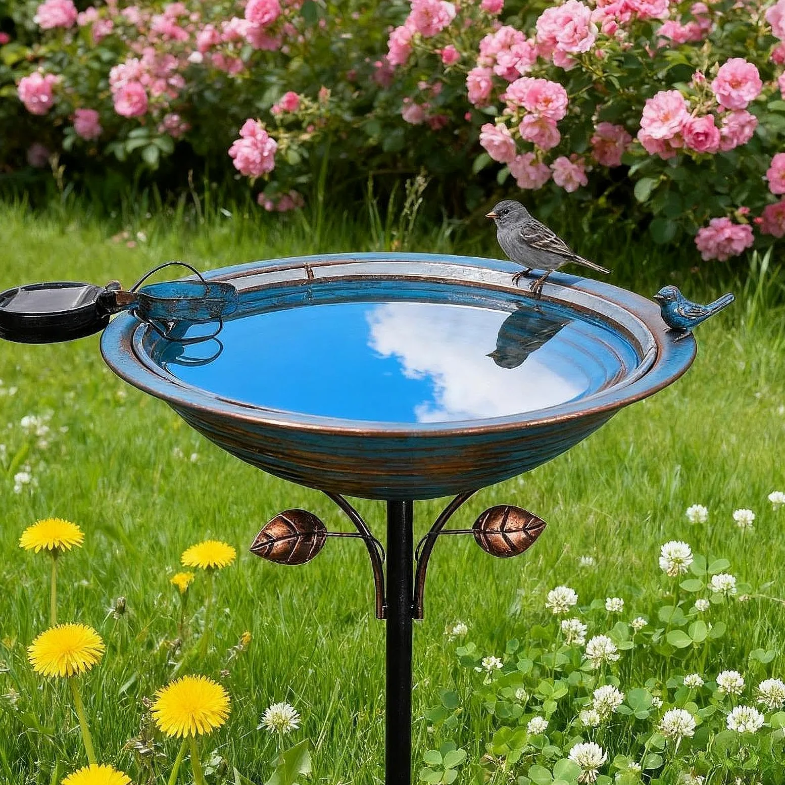 perfk Comedero para pájaros, Bebedero para pájaros, Elegante y fácil de Instalar, con estaca de Metal para Amantes de Las Aves, Ideal para el jardín.