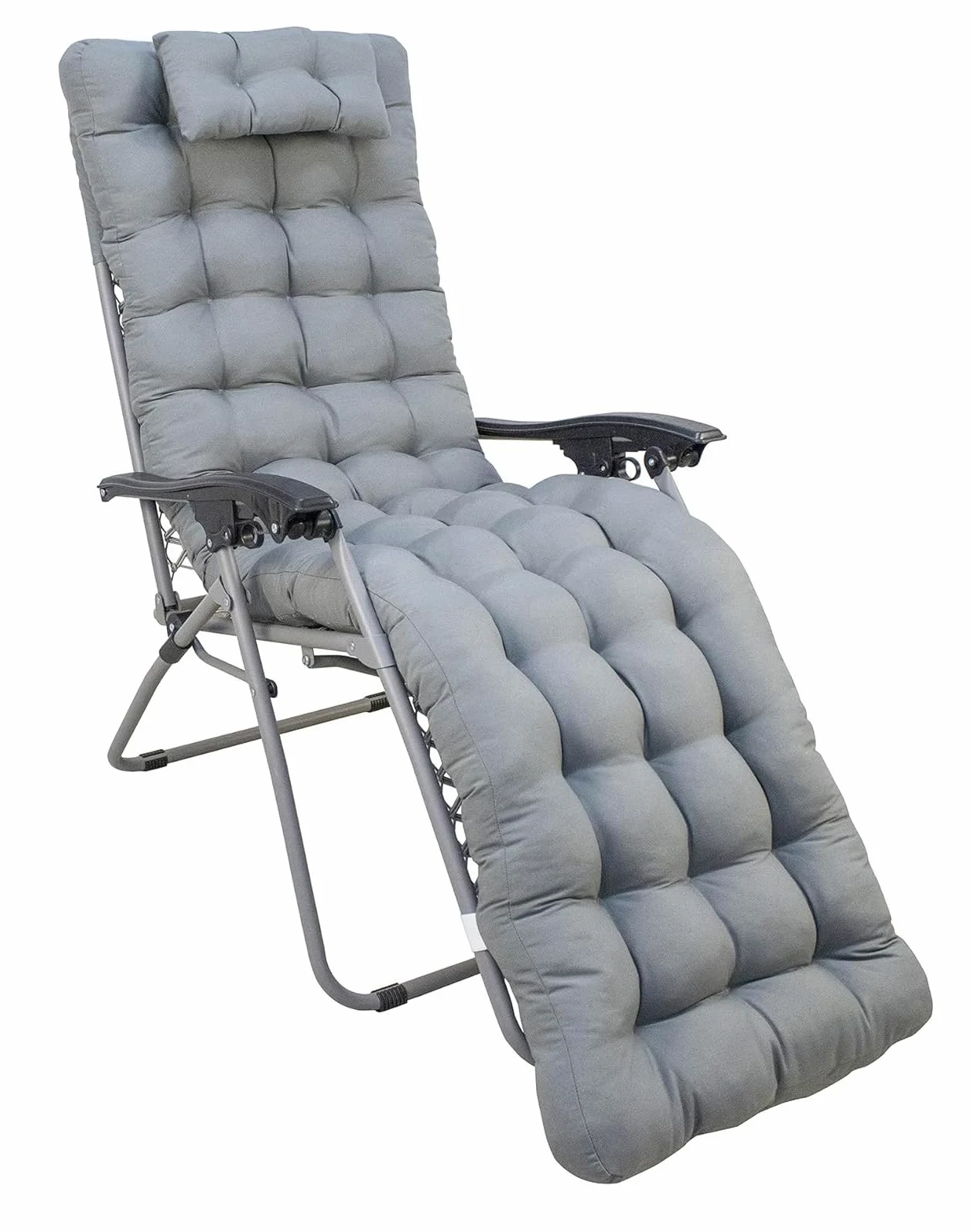 Cojín Tumbona Reclinable con Almohada Reposacabeza Gris 180x55cm