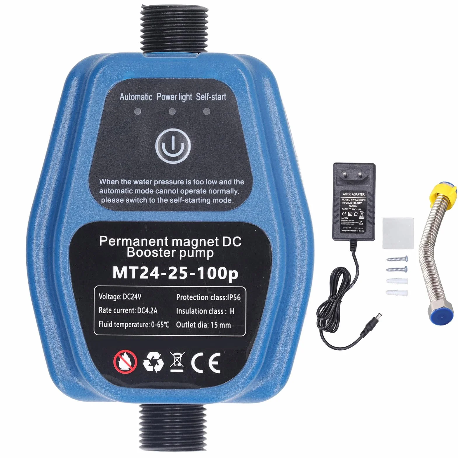 Bomba Elevadora de Presión de Agua Inteligente 100W 24V 25L IP56 con Arranque y Parada Automáticos, de Presión para Ducha con Enchufe