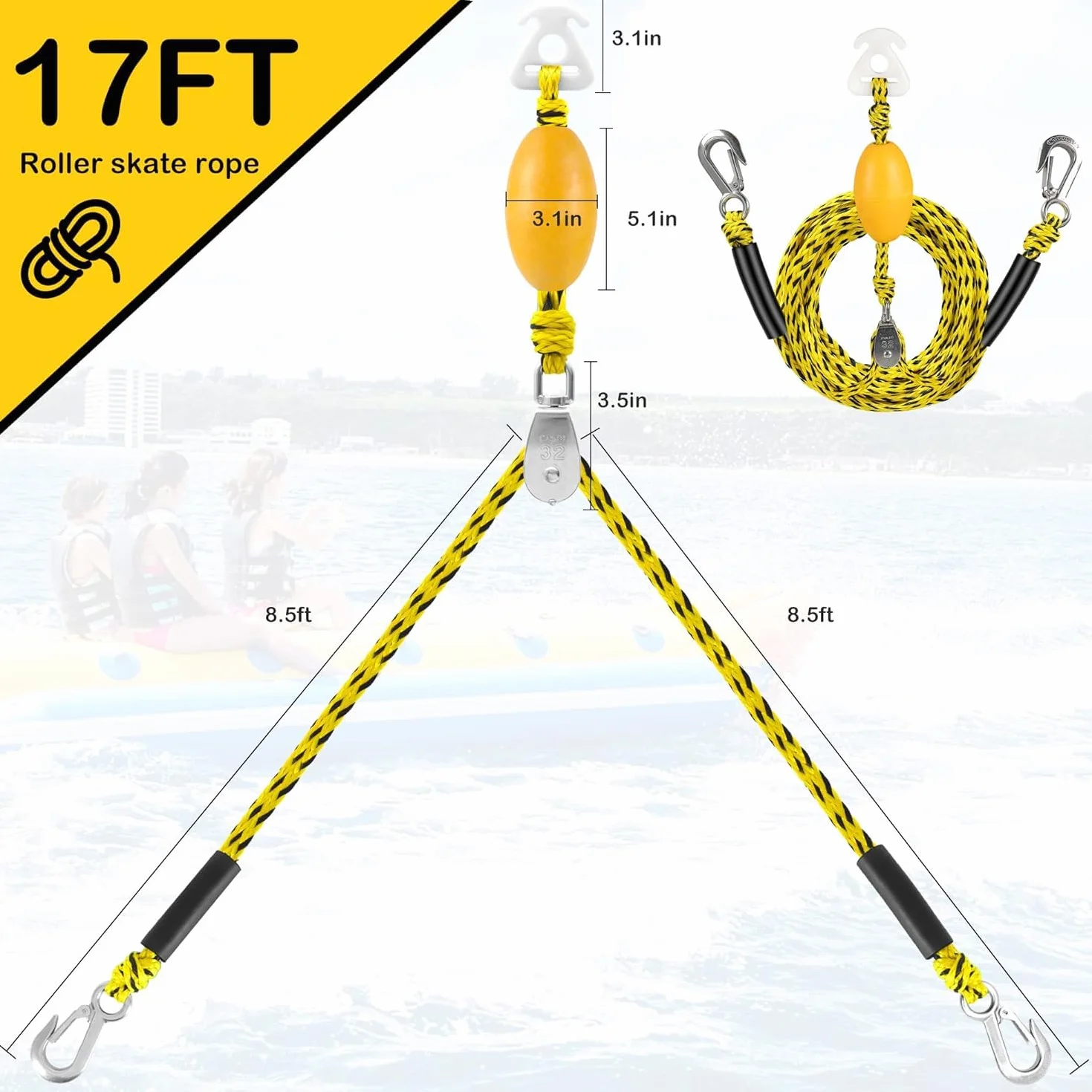Arnés de remolque resistente para deportes acuáticos con anillos en D, barco, tubo, esquí acuático, wakeboard