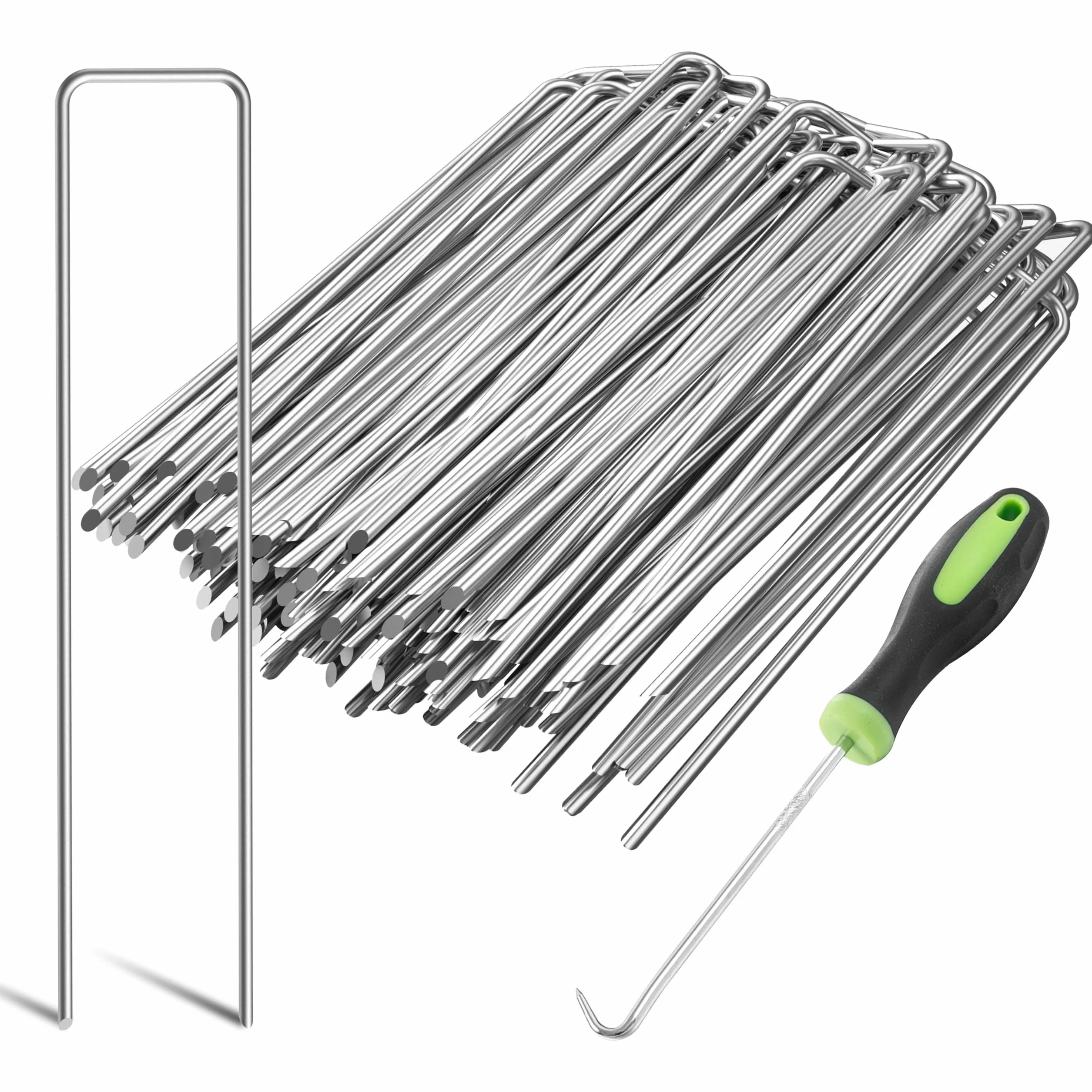 200 Piezas 20cm Ø 3mm Estacas Resistentes para Jardín - Grapas de Acero Galvanizado para Fijar Telas Antihierba, Redes y Tubos de Riego con 1 Gancho de Selección
