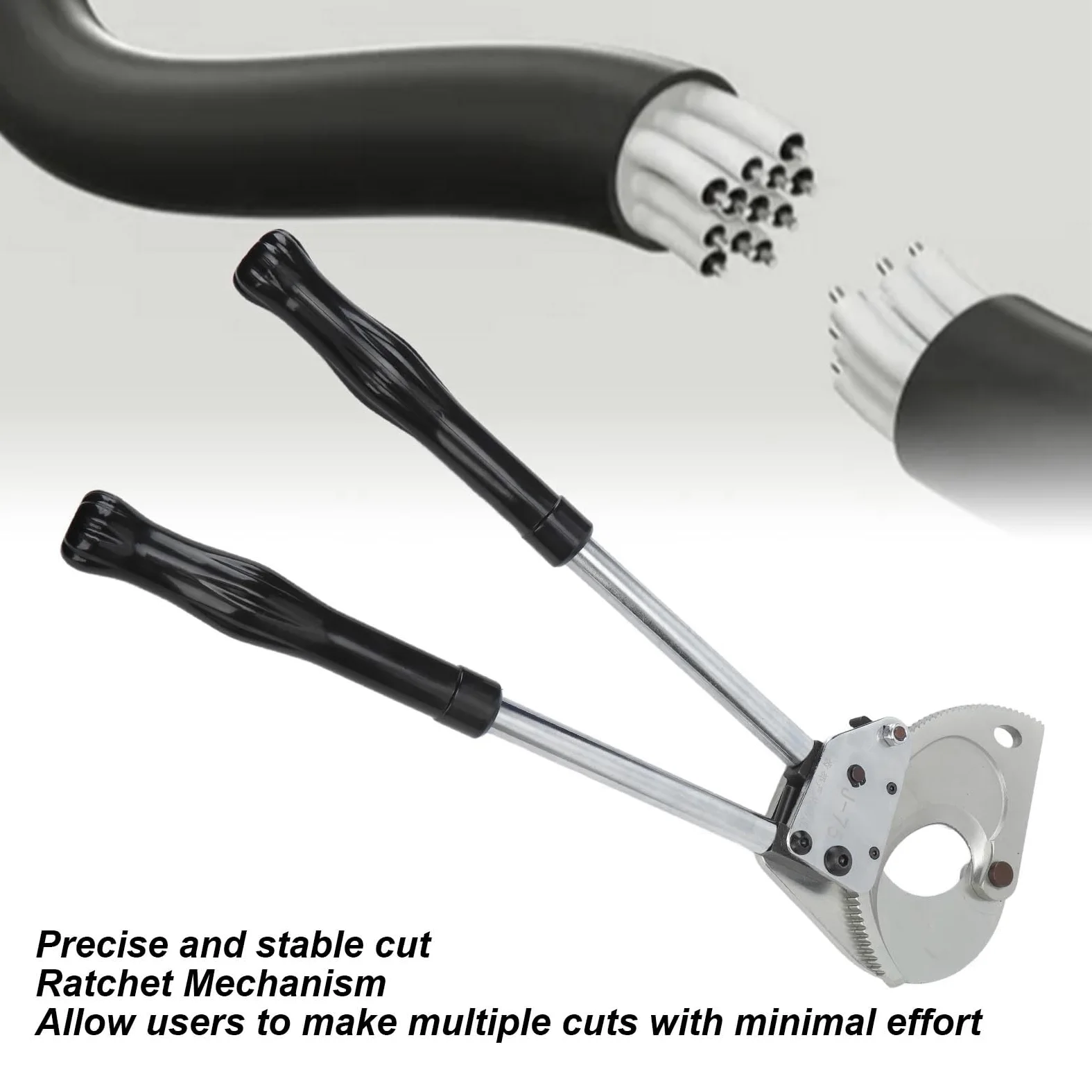 Fabater Cortador de Cables con Trinquete 750 MCM 400 Mm2 de Diámetro 65 Mm 2,6 Pulgadas, Cortador de Cables que Ahorra Mano de Obra para un Corte Seguro, Herramienta con de Aluminio con Hoja de