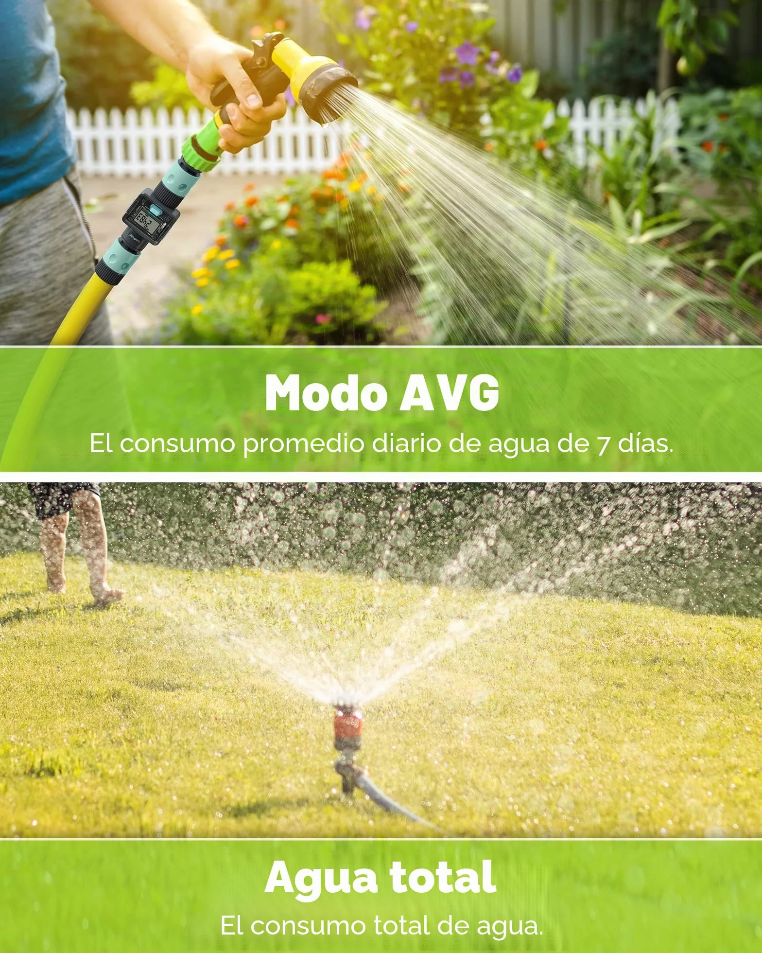 RAINPOINT Contador de Agua, Caudalimetro Agua Digital para Manguera de Jardín de 3/4 Pulgadas, 4 Modos para Controlar el Consumo de Agua, Impermeable IPX6