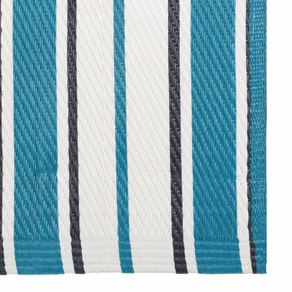 LOLAhome Alfombra jardín Rayas Milos sostenible de Polipropileno Trenzado Azul de 90x150 cm