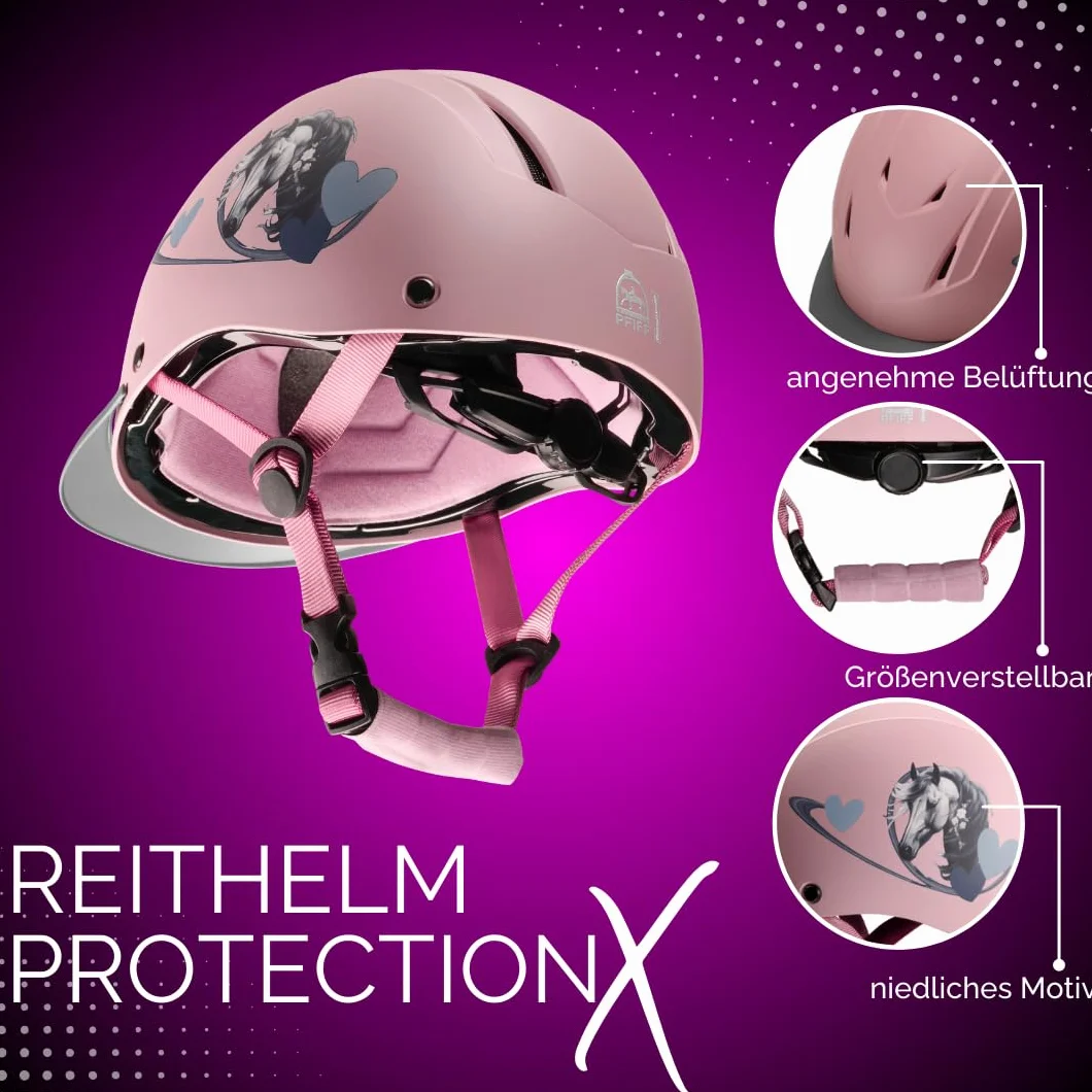 PFIFF ProtectionX Casco de equitación para niños Ajustable con ventilación Azul Negro Rosa 48-52 52-56 cm