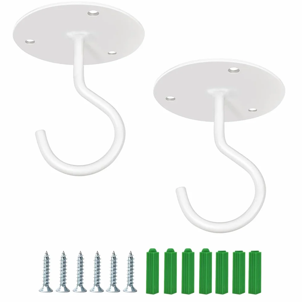 Voarge - Ganchos de techo de acero inoxidable (2 unidades, soporte de pared, para macetas, con tornillos para colgar comederos de pájaros, color blanco