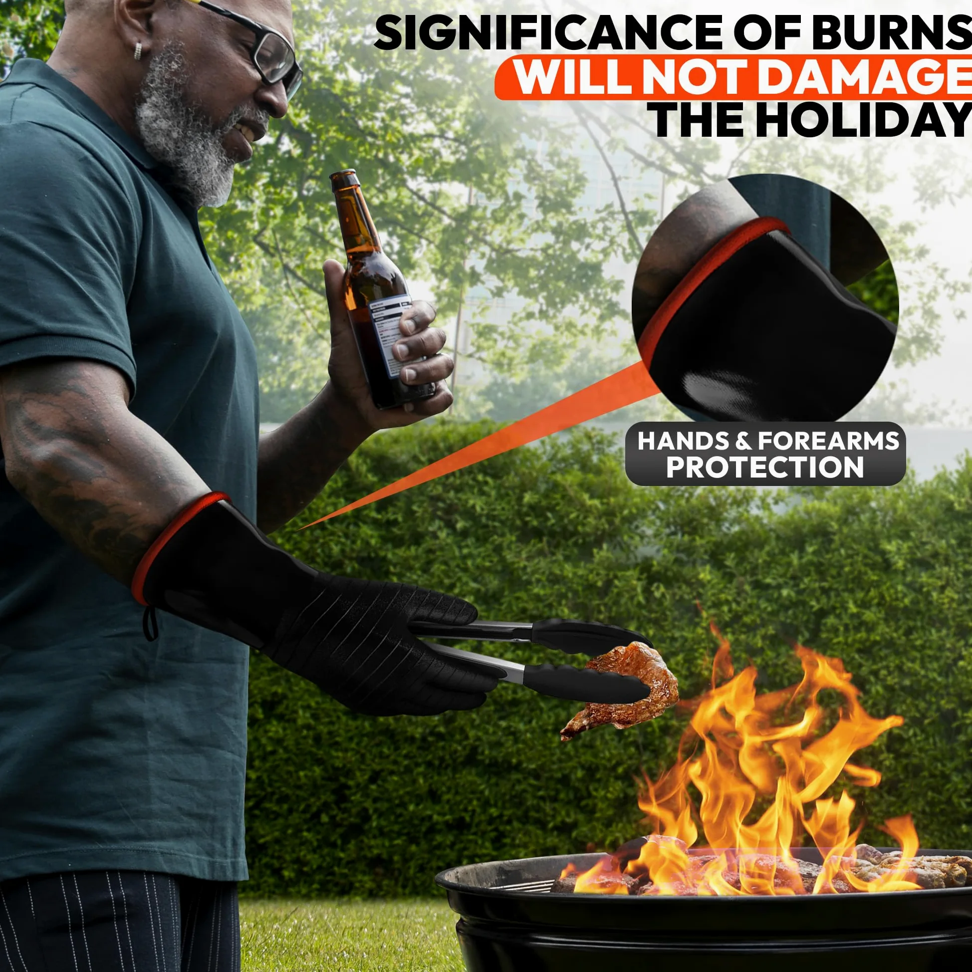 Guantes de barbacoa resistentes al calor, manga larga, agarre texturizado para manejar alimentos húmedos, grasos o grasos, resistentes al fuego y alimentos, guantes de horno para ahumador, parrillas y
