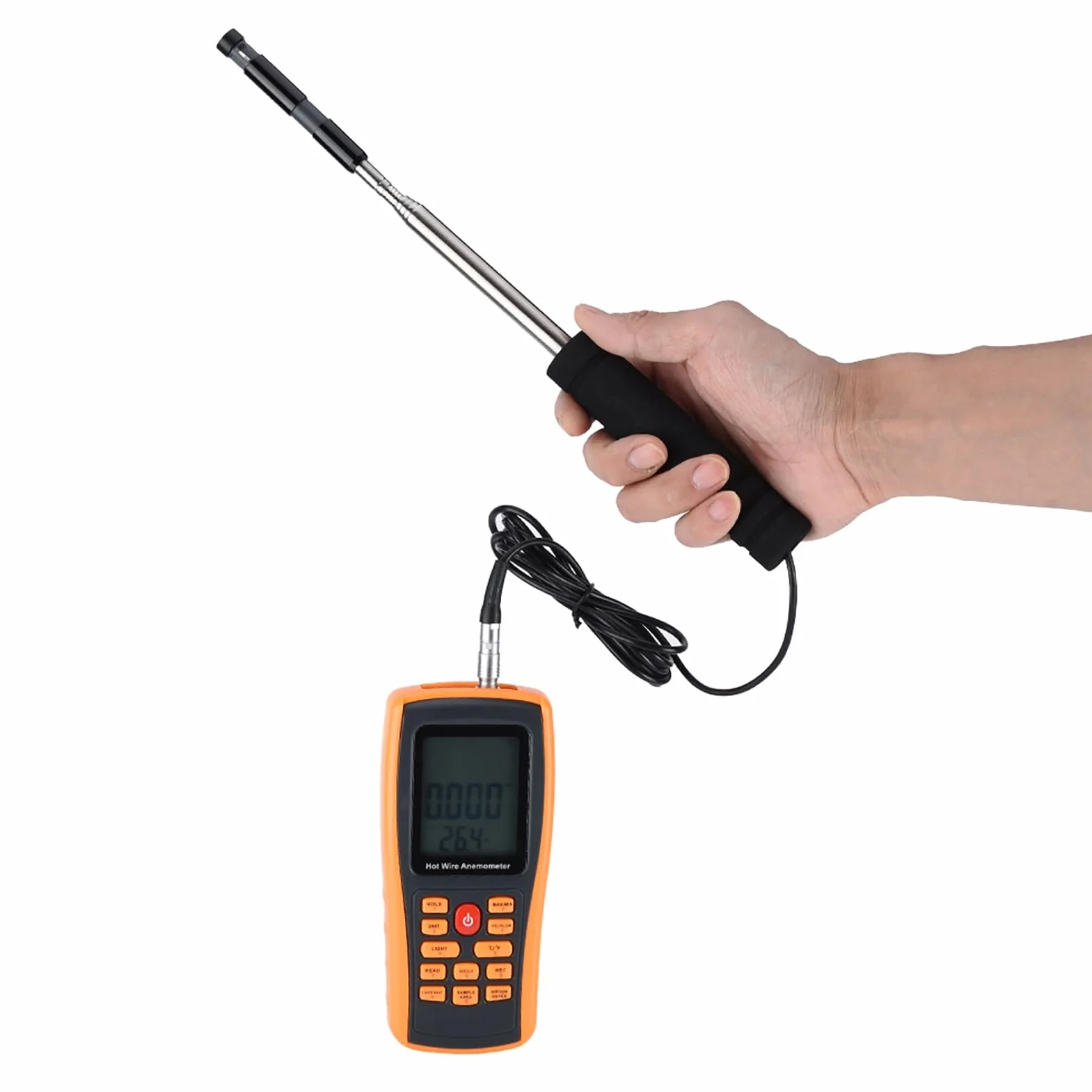 Anemometro De Hilo Caliente, Anemómetro Digital Portátil Con Sensor De Viento Y Temperatura Almacenamiento De Datos De 500 Registros Y Pantalla Lcd Retroiluminada Para Actividades Al Aire Libre