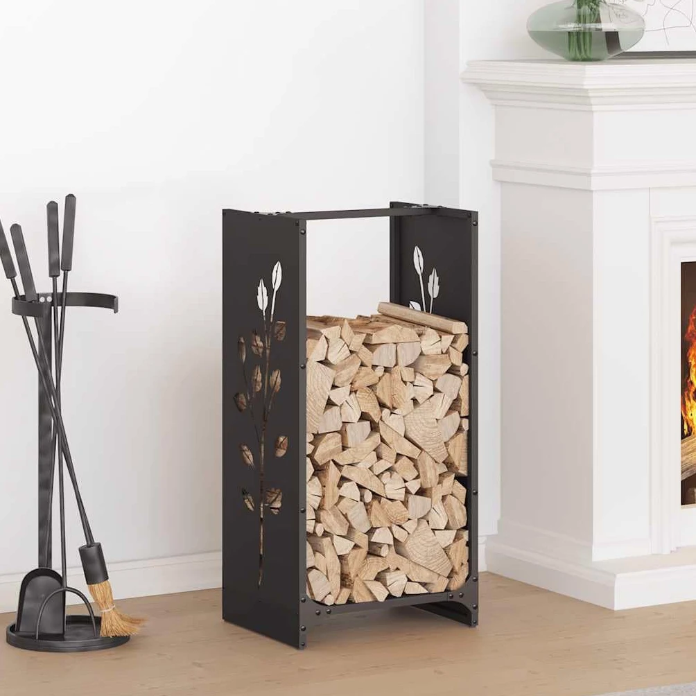 Estantería para leña de chimenea, color negro, 40 x 30 x 80 cm, de acero laminado en frío, soporte interior para leña con gran capacidad para leña seca, soporte estable para leña ordenada